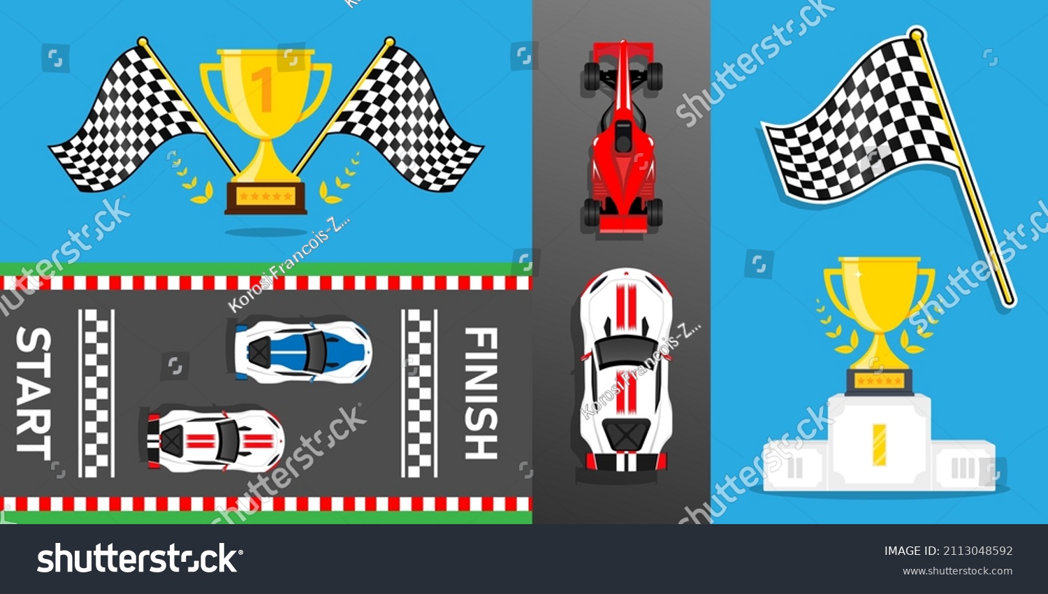 Racing Set Cars Trophy Podium Racing Stock Vector (Royalty Free) 2113048592