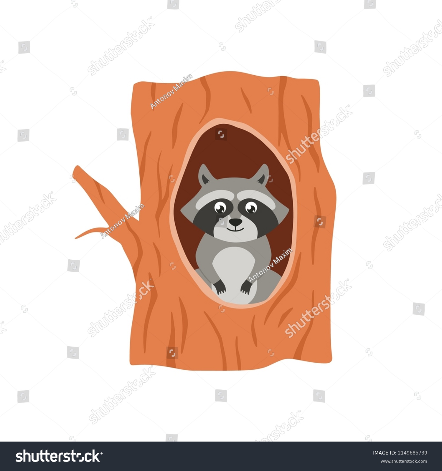 Racoon Mascot Sitting Hollow Tree Flat Stock Vector (Royalty Free ...