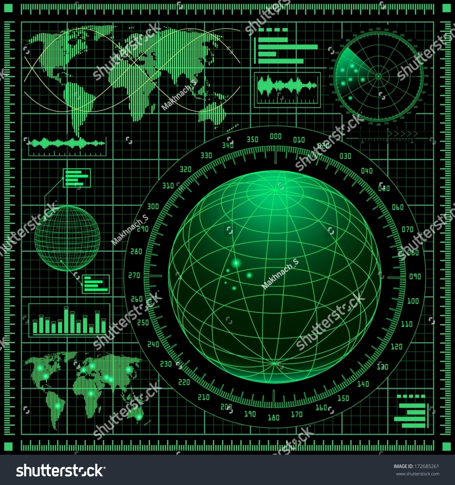 Radar Screen World Map Vector Eps10 Stock Vector (Royalty Free ...