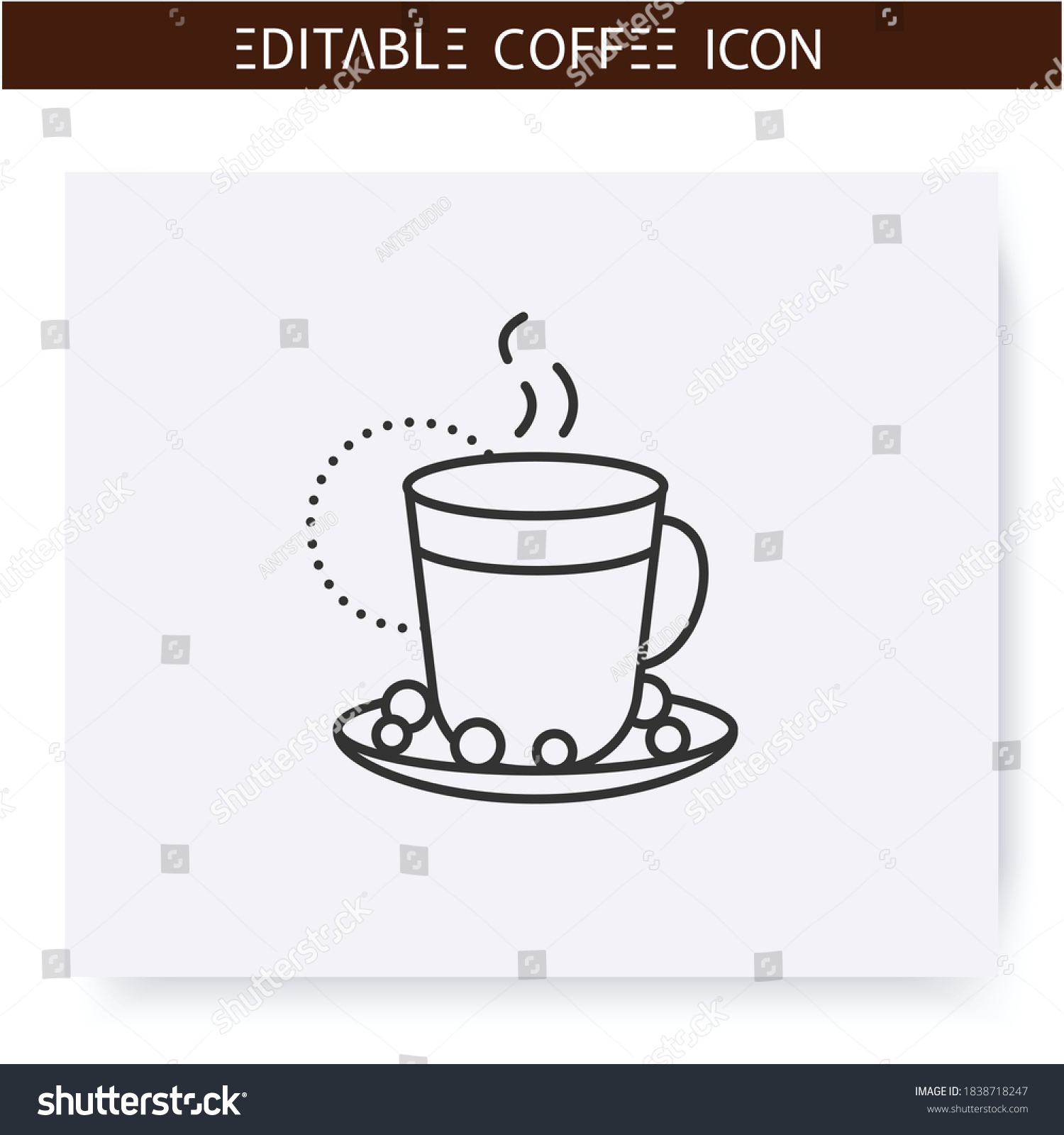 SVG of Raf coffee line icon.Type of coffee drink. Espresso with cream and vanilla sugar.Coffeemania.Coffeehouse menu. Different caffeine drinks receipts concept. Isolated vector illustration. Editable stroke svg