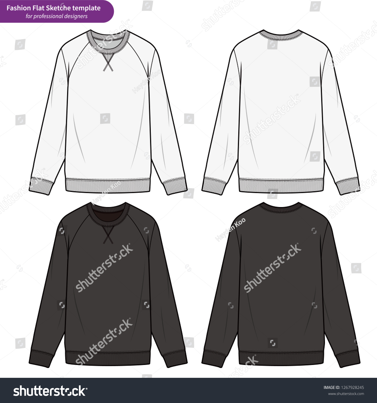 Raglan Sweatshirts Fashion Flat Technical Drawing Stock Vector (Royalty ...