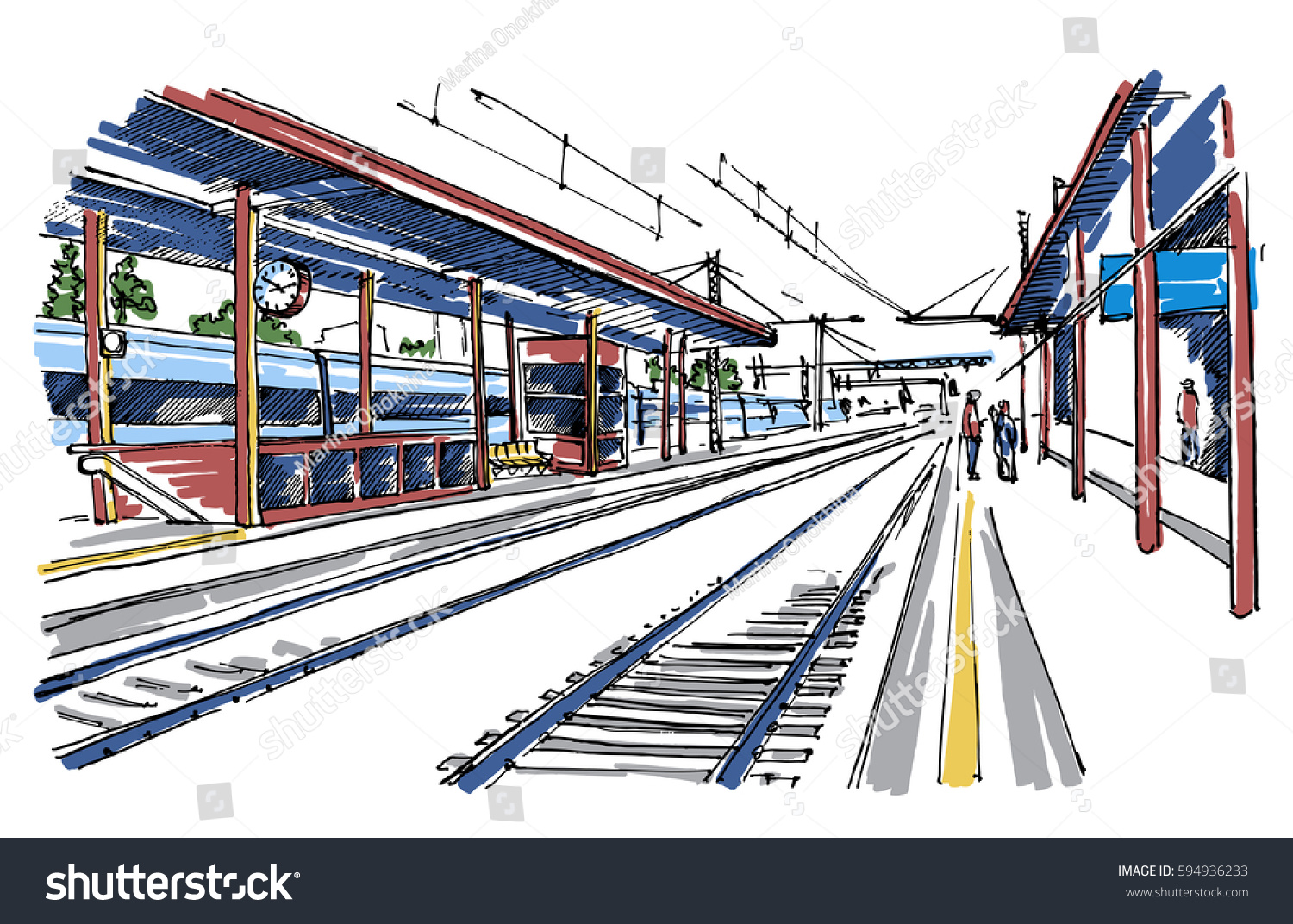 Railway Station Sketch Stock Vector 594936233 Shutterstock