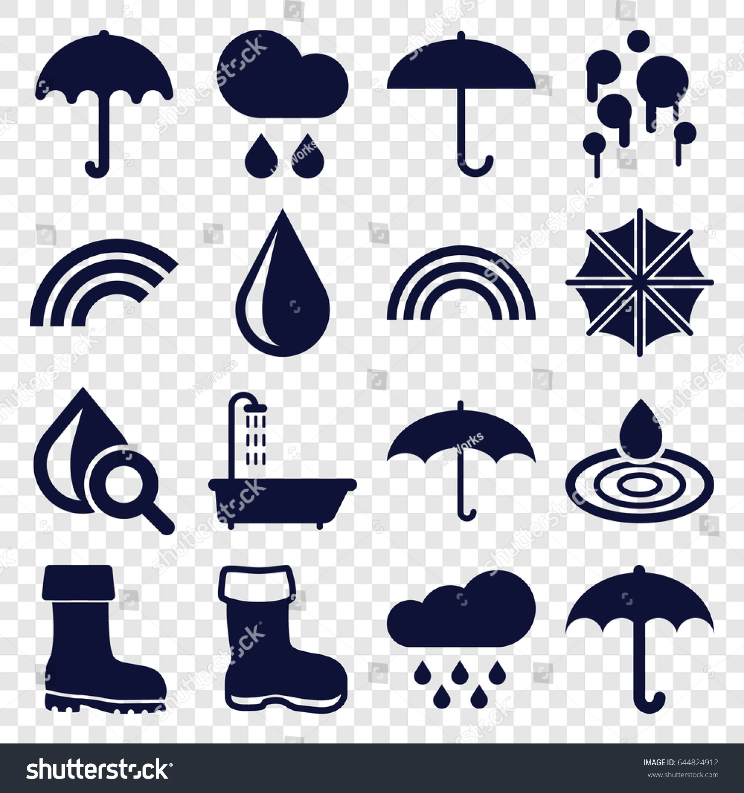 Rain Icons Set 16 Stock Vector 644824912