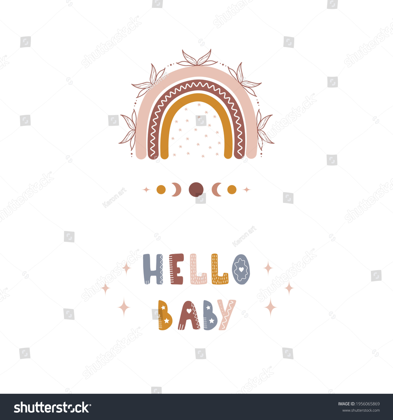 Rainbow Boho Poster Hello Baby Scandinavian Stock Vector (Royalty Free ...