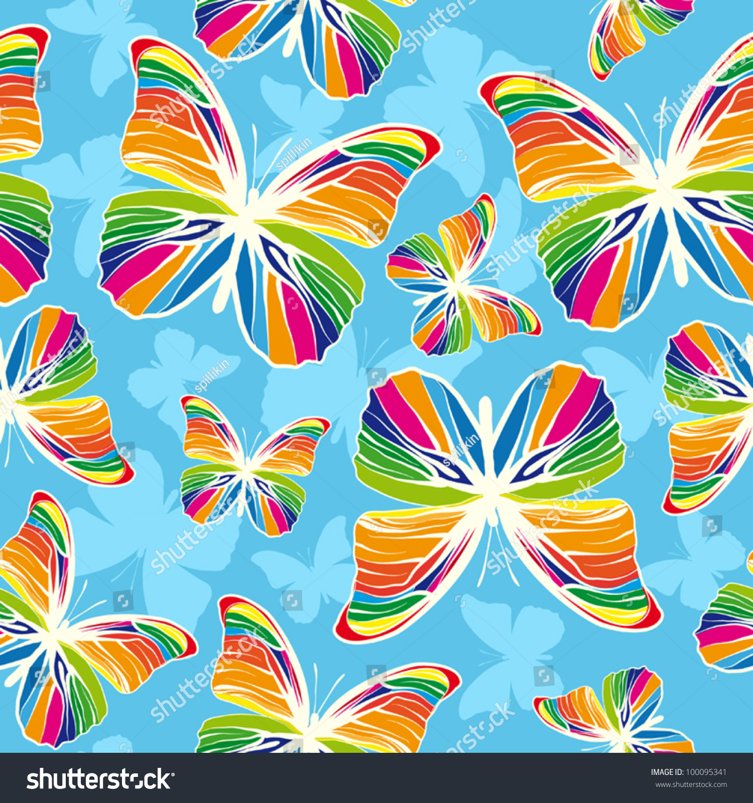 Rainbow Butterflies On Blue Background Stock Vector Illustration ...
