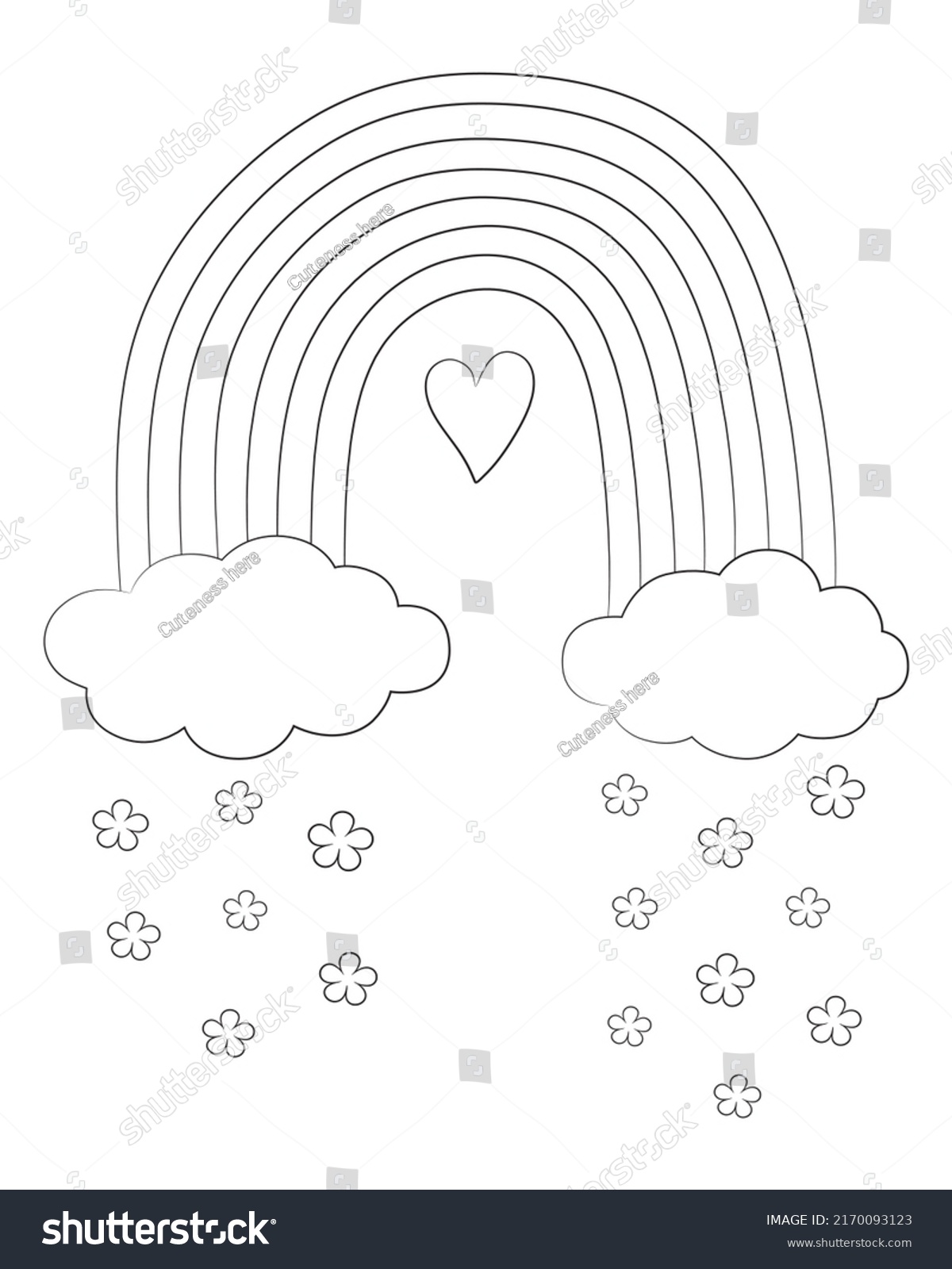 Rainbow Coloring Page Printable Cute Rainbow Stock Vector (Royalty Free