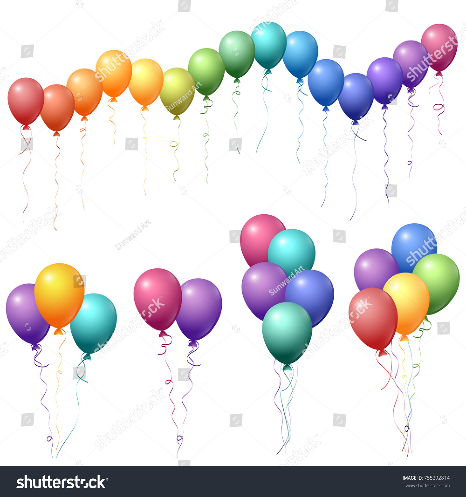 Rainbow Colors Flying Balloons Isolated Vector Stock Vector