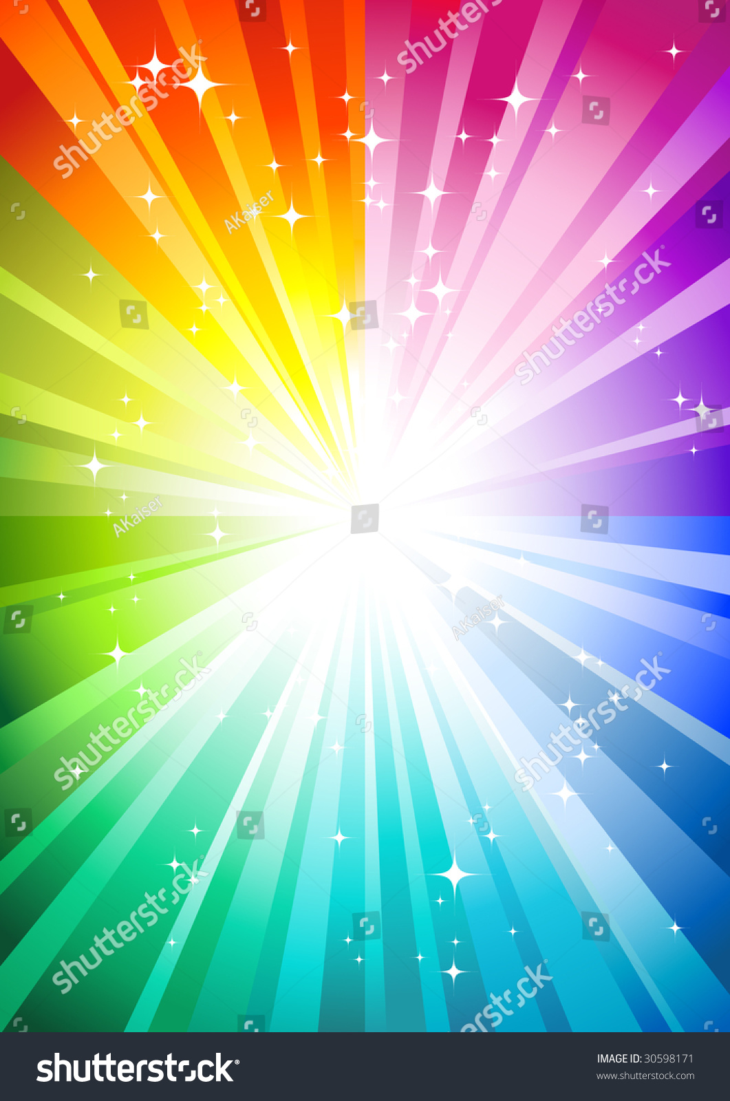 Rainbow Sunburst Background Glittering Stars Stock Vector 30598171 ...