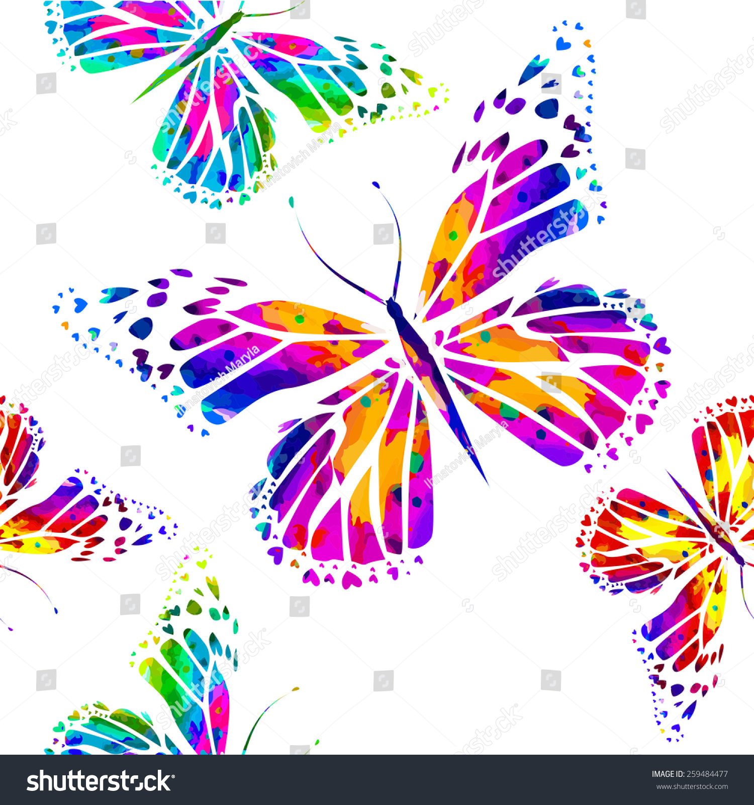 Rainbow Watercolor Background Butterflies Seamless Background Stock ...
