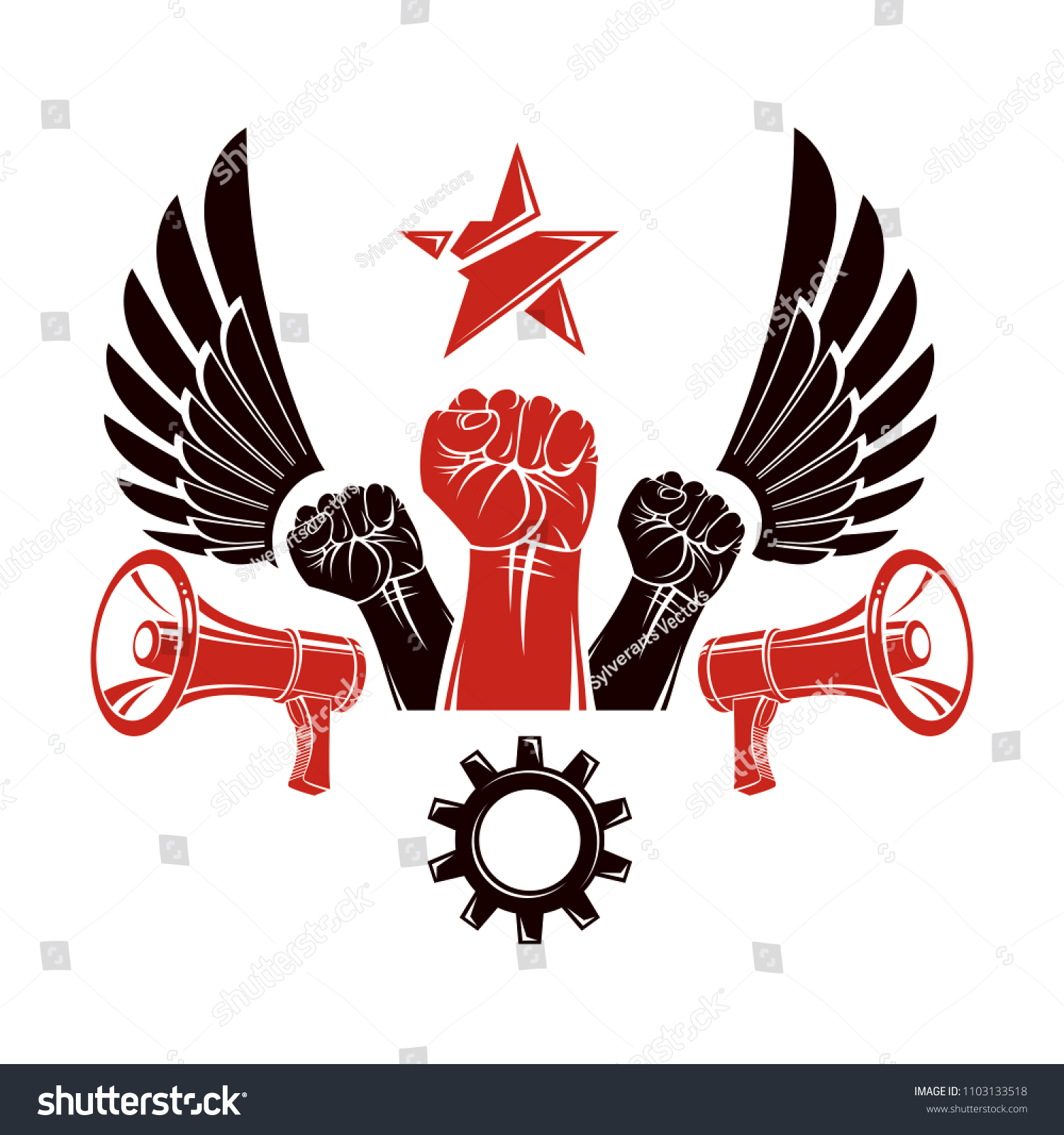 Raised Clenched Fists Vector Illustration Composed Stock Vector Royalty Free 1103133518 