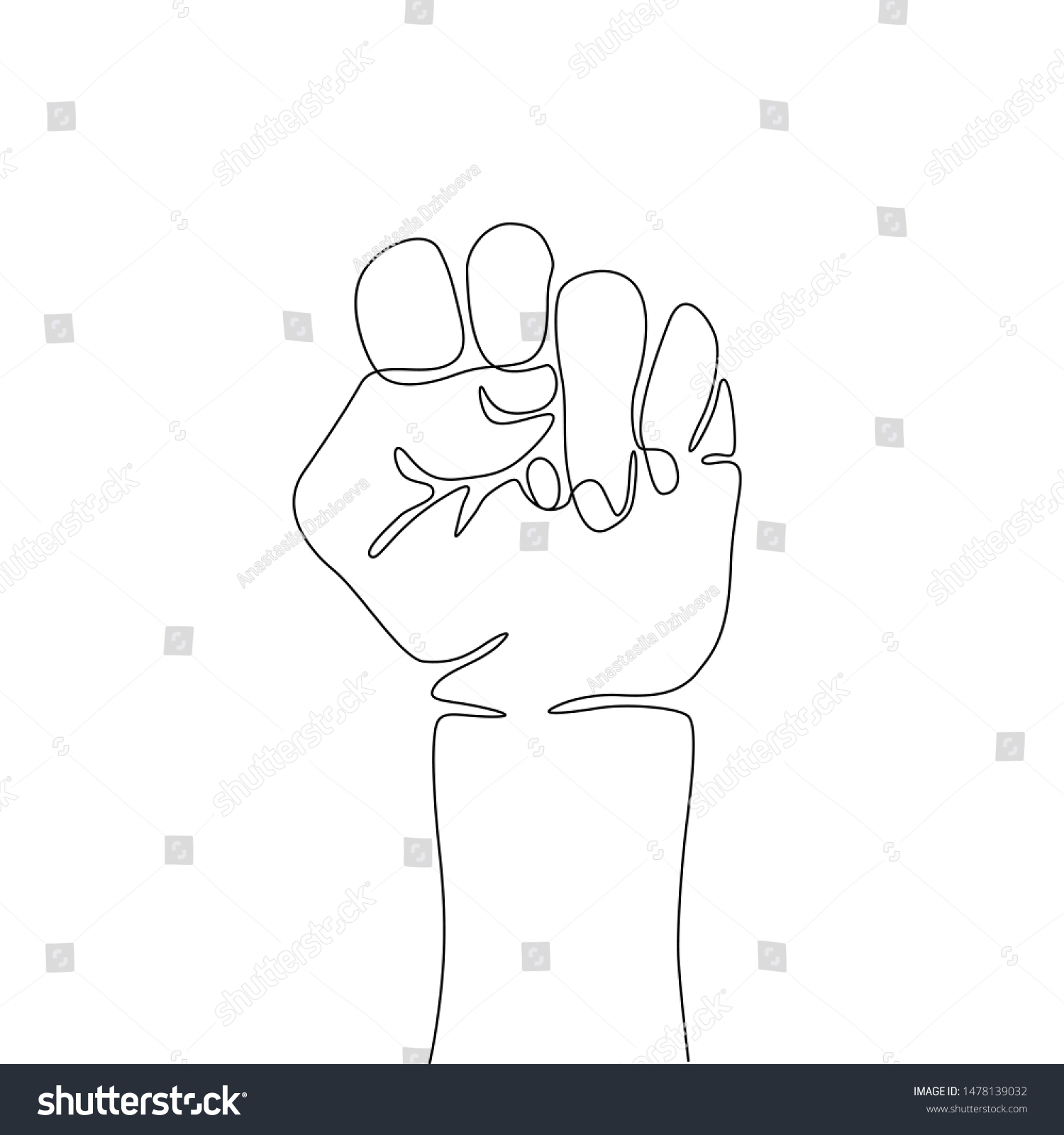 Raised Fist Continuous Line Drawing Tattoo Stock Vector (Royalty Free ...