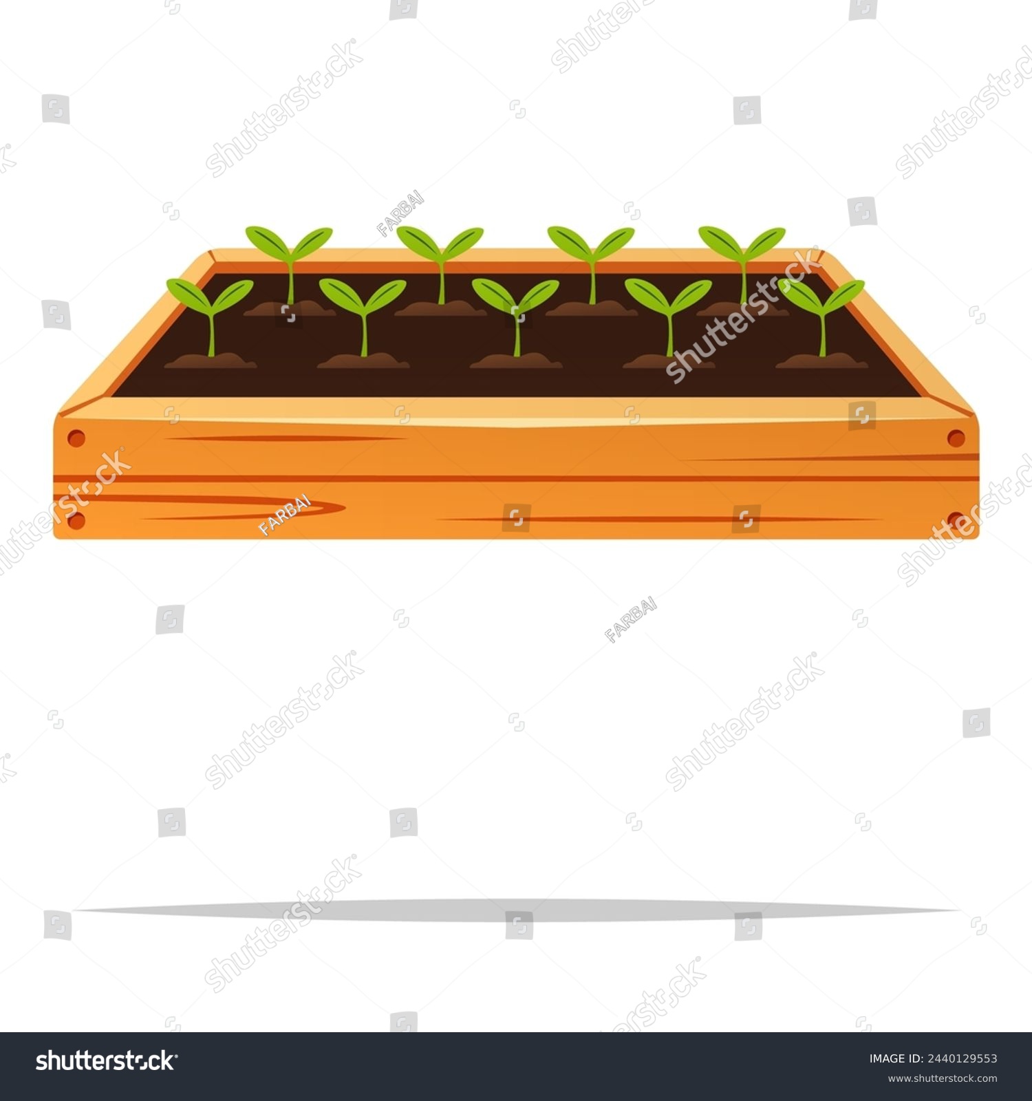 wooden planter box with green seedlings clip art preview