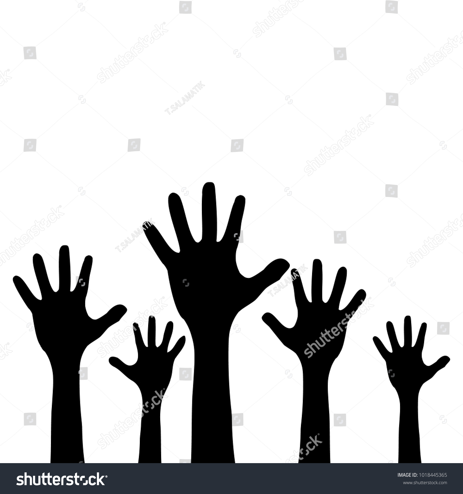 Raised Childrens Hands Black Silhouette Isolated Stock Vector (Royalty ...