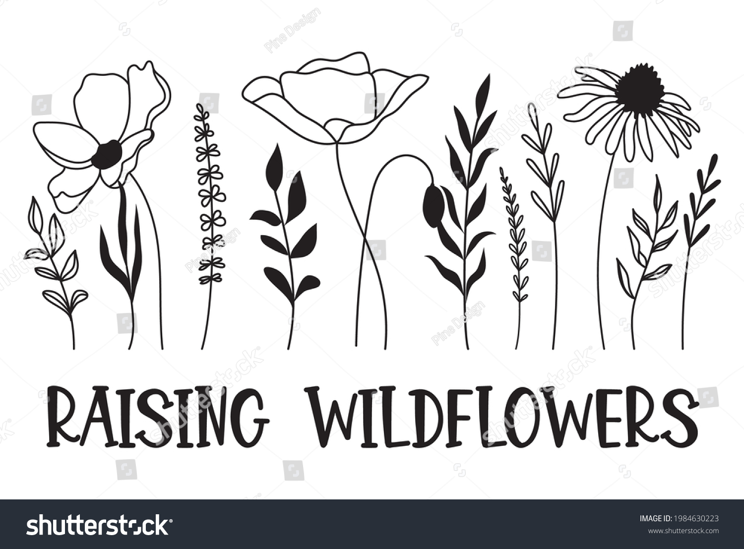SVG of Raising wildflowers vector illustration, meadow flowers svg