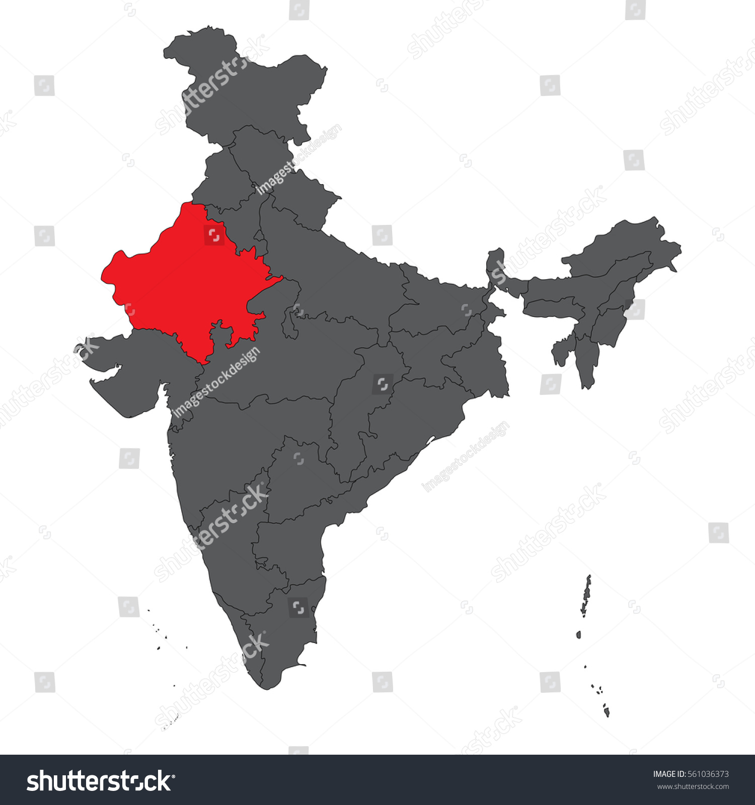 Rajasthan Red On Gray India Map Stock Vector (Royalty Free) 561036373