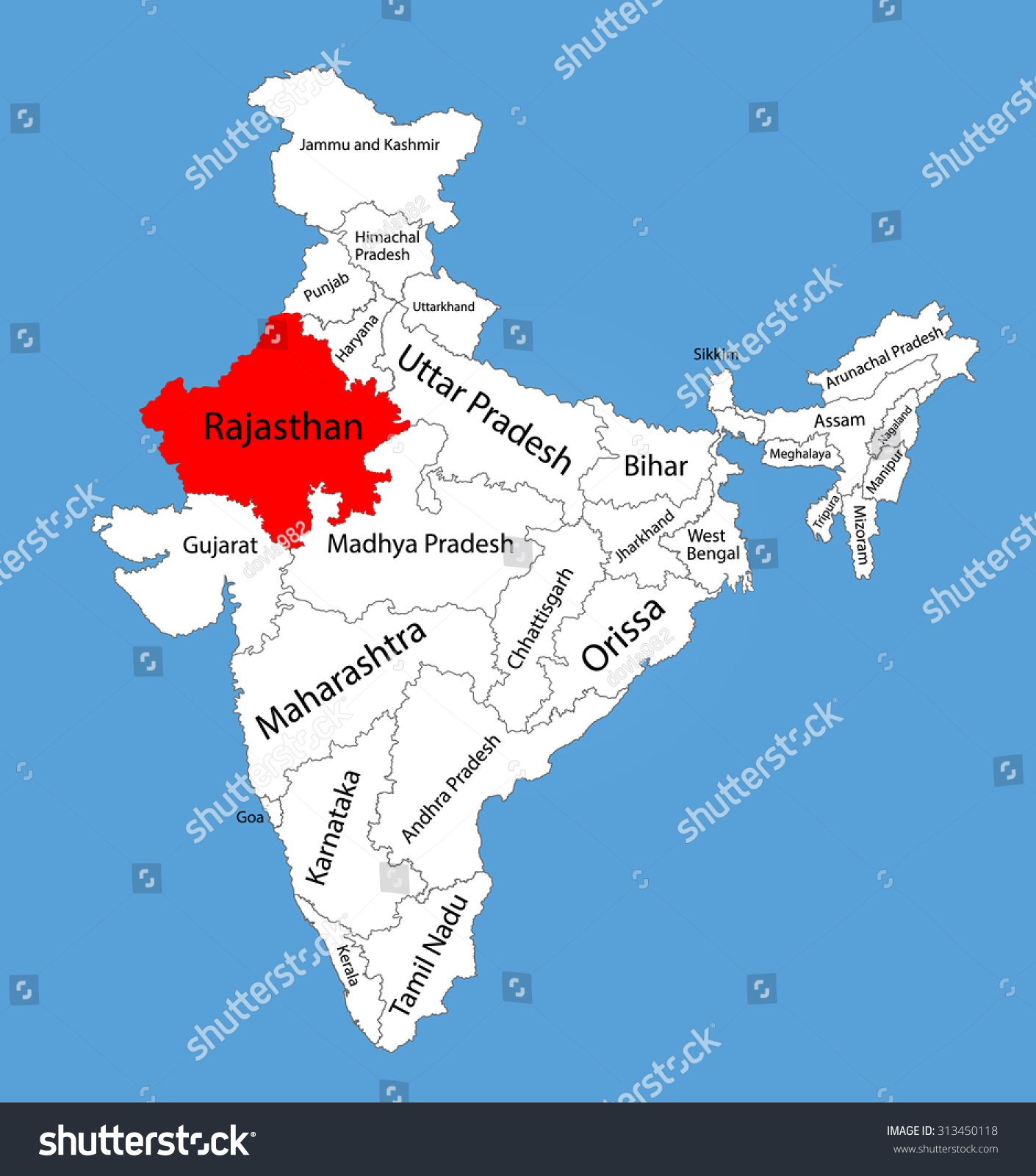 Rajasthan In Political Map Of India Rajasthan State India Vector Map Silhouette Stock Vector (Royalty Free)  313450118 | Shutterstock