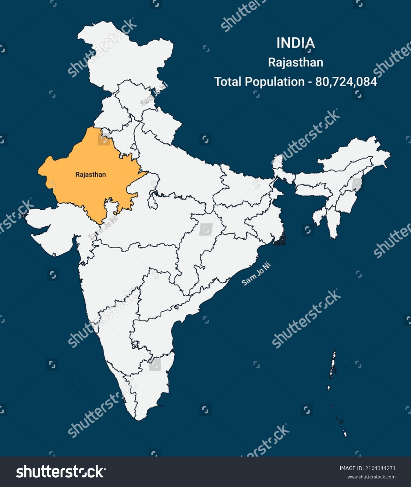 Rajasthan State Location Population India Stock Vector (Royalty Free ...