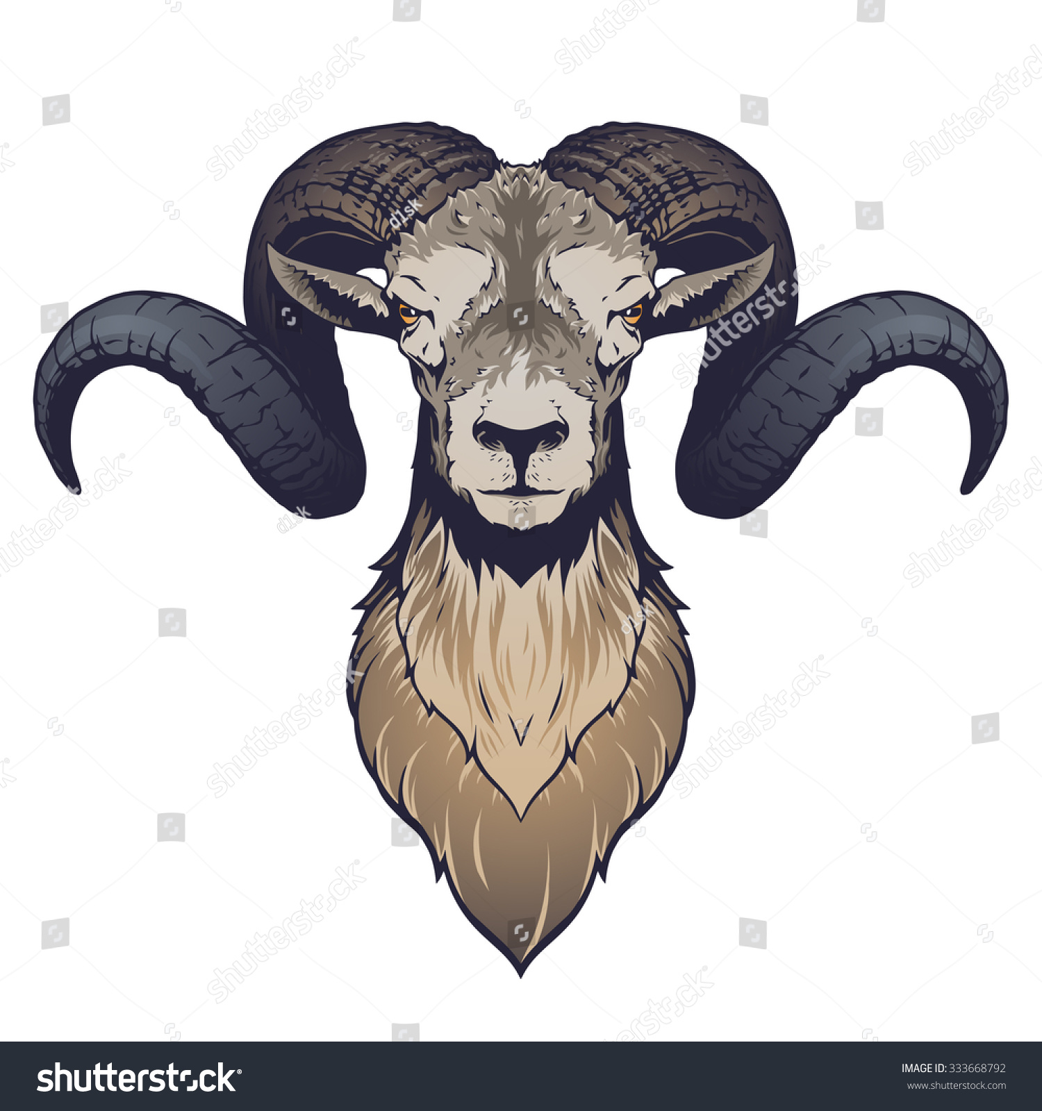 ram head with large horns, detailed style clip art preview