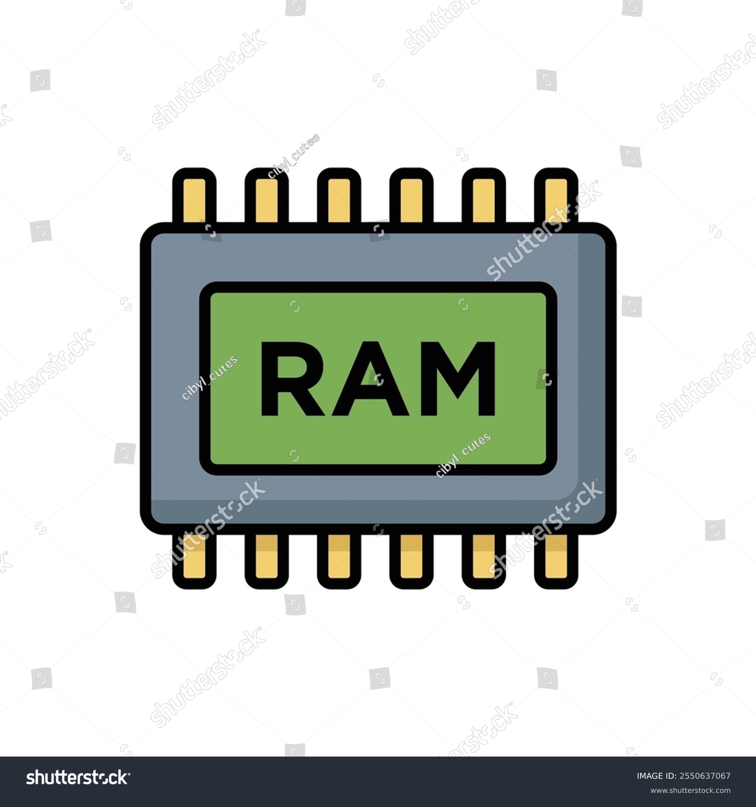 ram chip, green and gray, flat design clip art preview