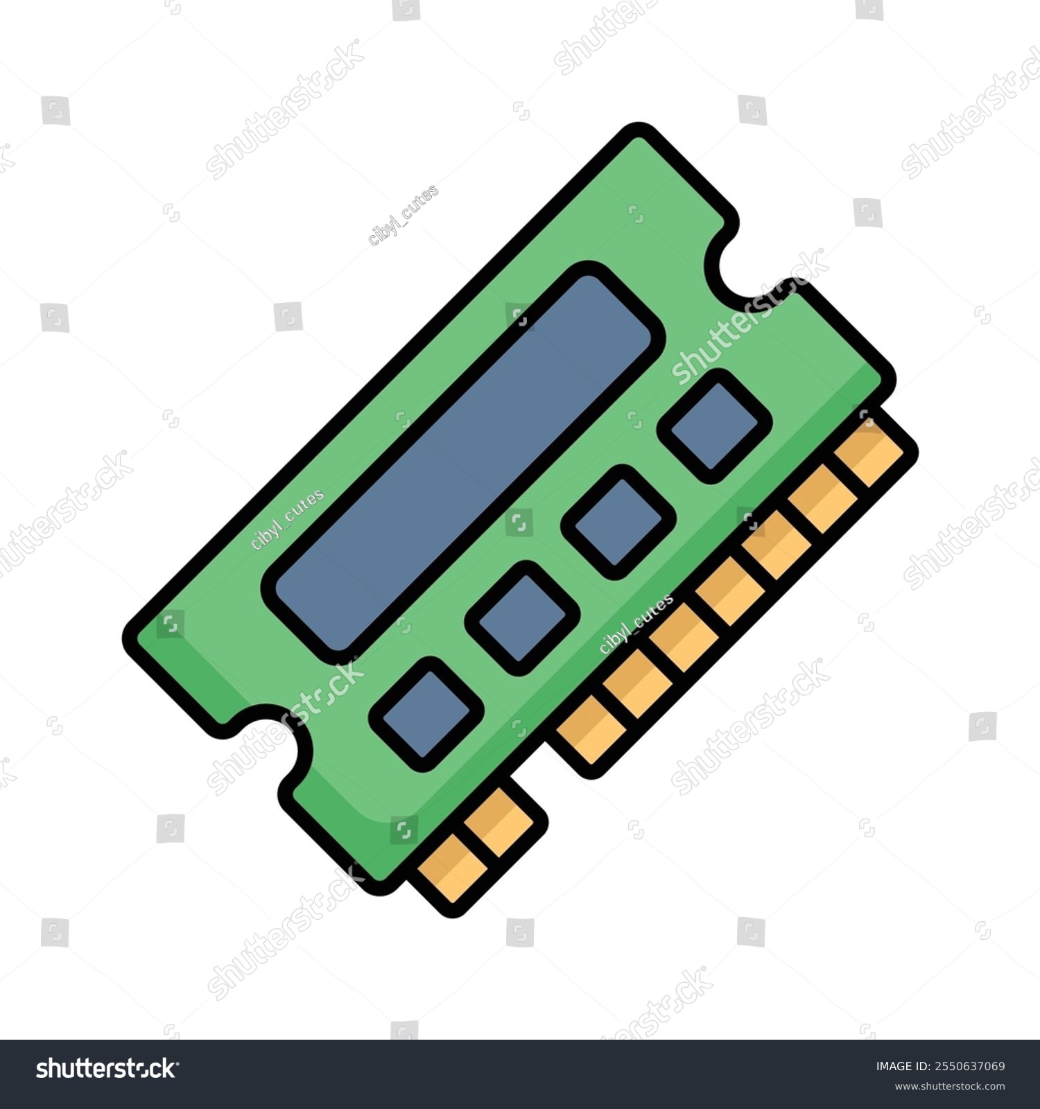 green ram memory chip flat design clip art preview