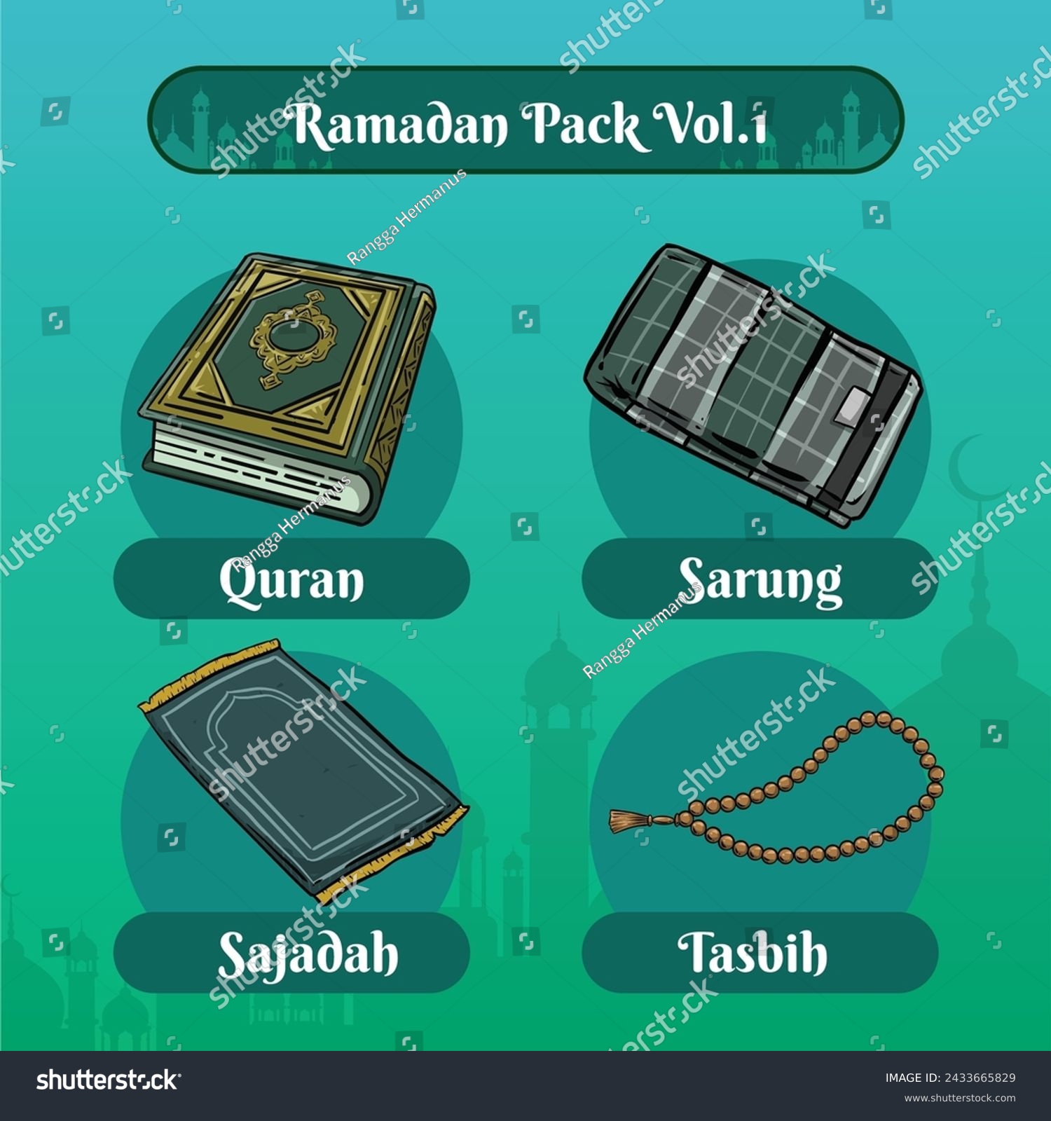 SVG of Ramadan Islam Muslim Tasbih Sarung Sejadah Quran Lebaran Eid Mubarak svg