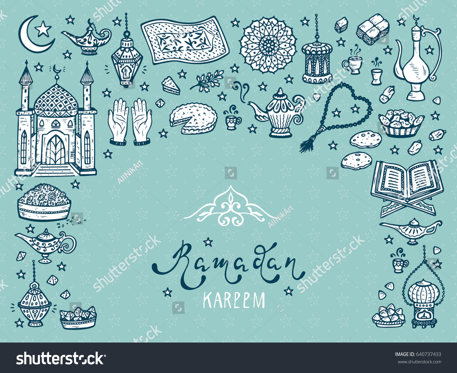 Ramadan Kareem Calligraphy Lettering Phrase Doodle Stock 