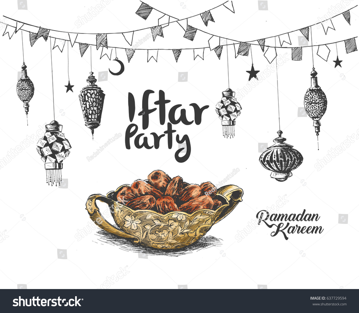 Ramadan Kareem Iftar Party Celebration Hand Stock Vector 