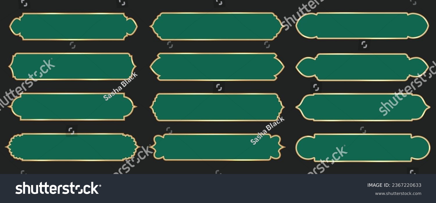 SVG of Ramadan window frame shapes. Islamic golden ribbons for text. Muslim mosque panel elements with ornament. Turkish tags set. Vector illustration. svg