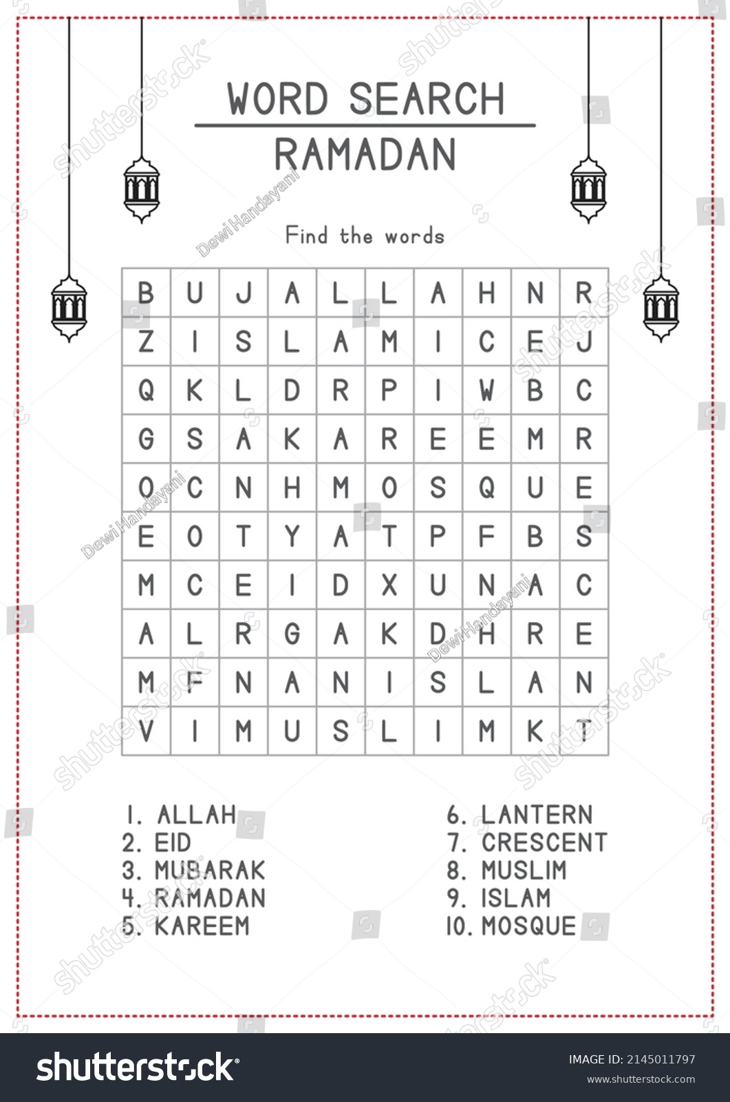 Ramadan Word Search Kids Activity Stock Vector (Royalty Free ...