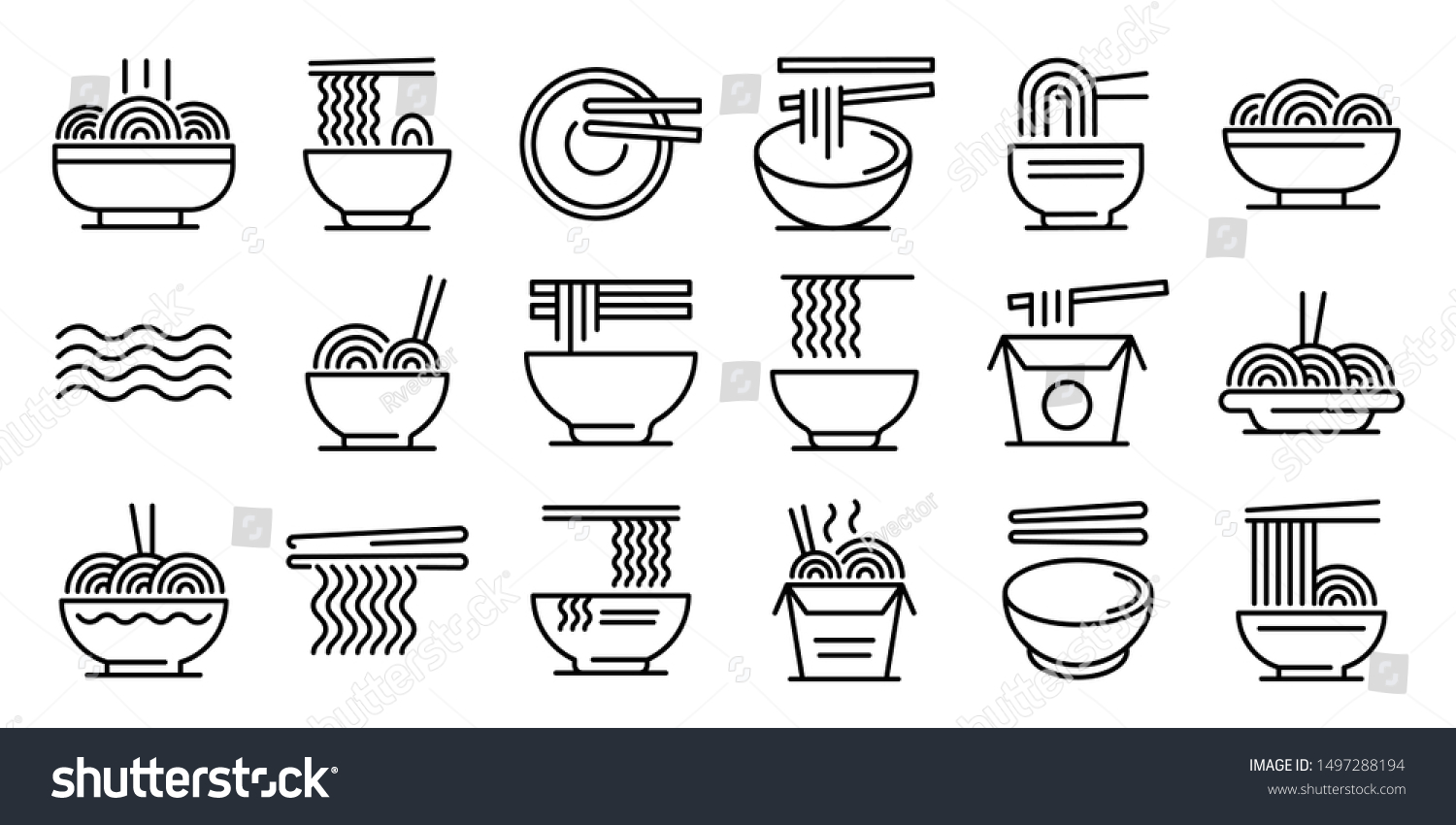 SVG of Ramen icons set. Outline set of ramen vector icons for web design isolated on white background svg