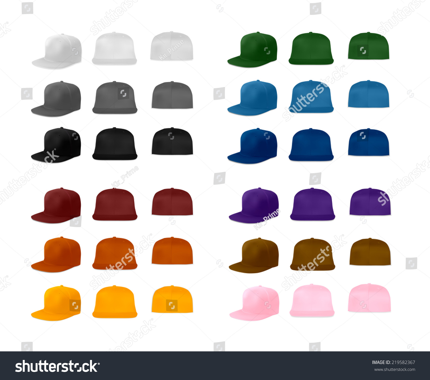 Rap Cap Template Set, Vector Eps10 Illustration. Flat Bill Baseball ...