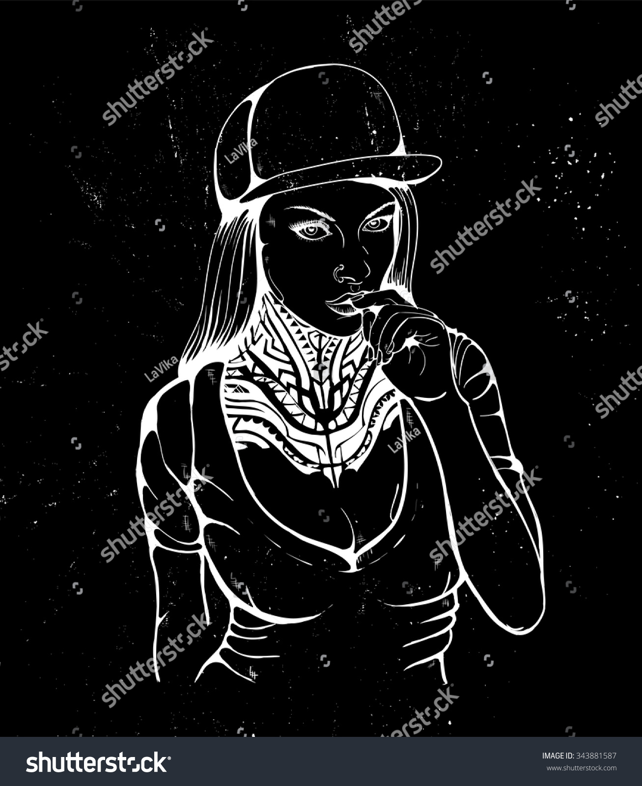 Rap Girl In A Cap With Tattoo Ladyrocker Stock Vector Illustration ...