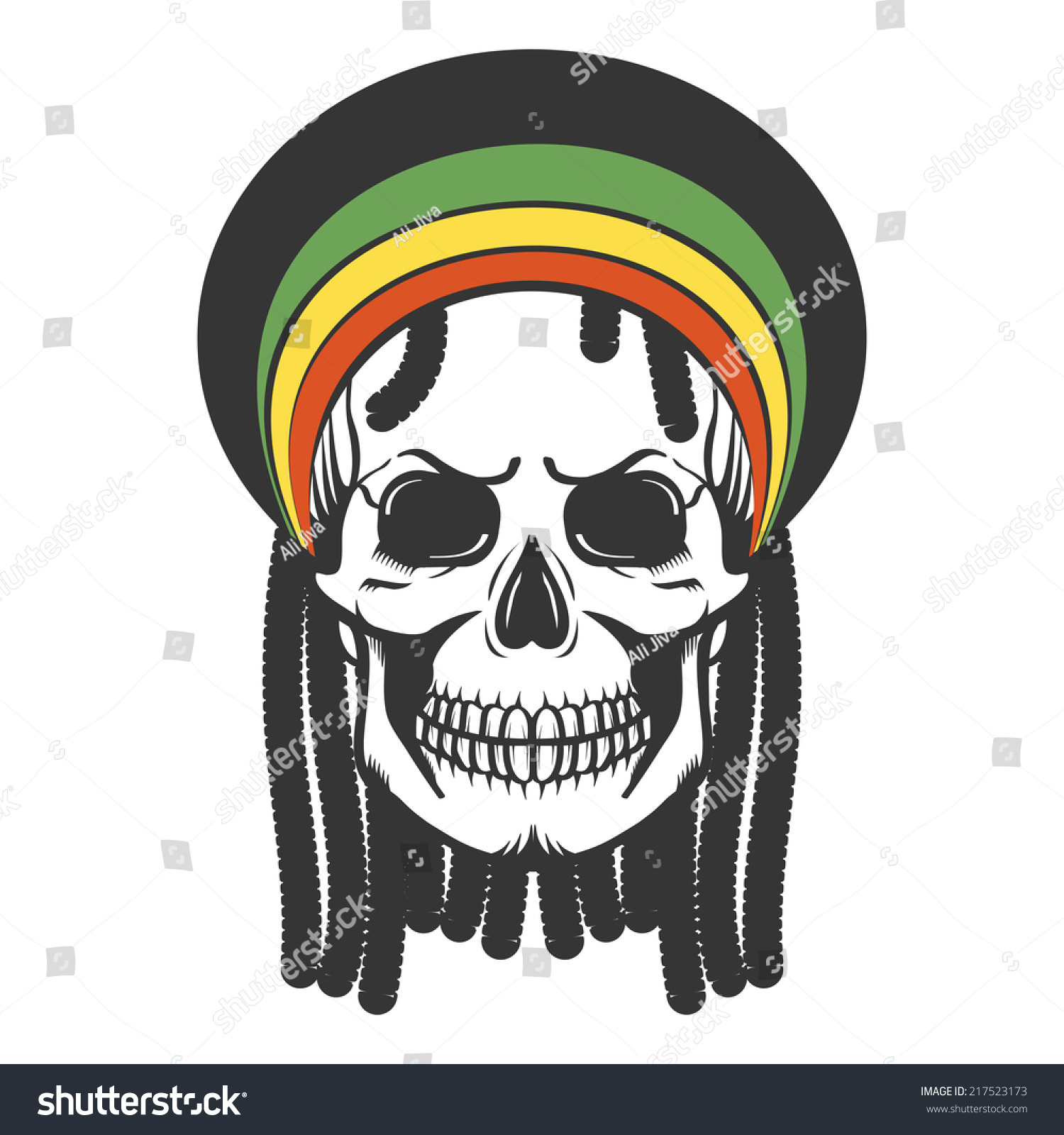 Rastafarian Isolated Vector Skull With Dreadlocks. - 217523173 ...