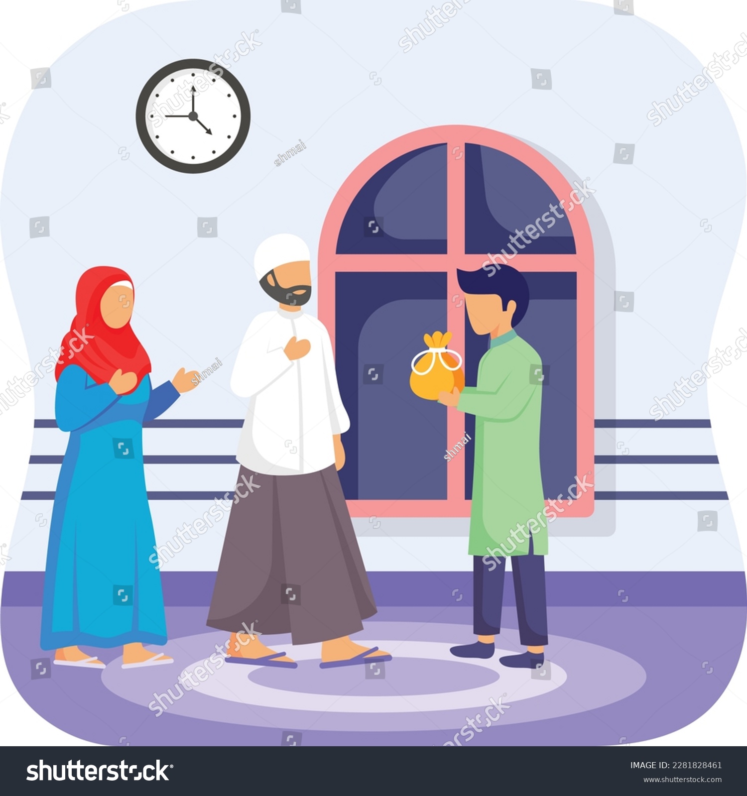 SVG of Ration Hamper Gift to Needy Family concept, Giving Help vector icon Design, Ramazan and Eid al-Fitr Symbol, Islamic and Muslims fasting Sign, Arabic holidays celebration stock illustration svg
