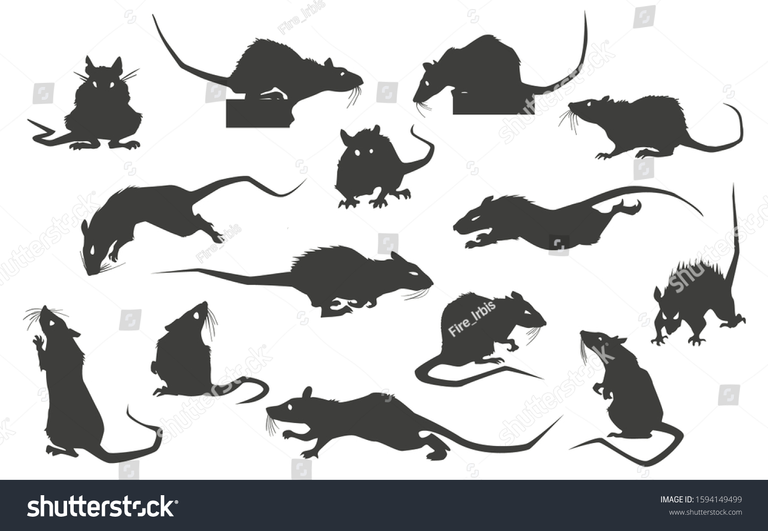 Rats Silhouettes Set Vector Illustration Stock Vector Royalty Free 1594149499