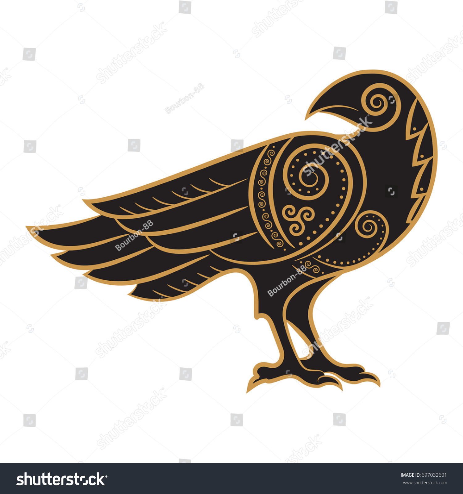 SVG of Raven hand-drawn in Celtic style, isolated on white, vector illustration svg