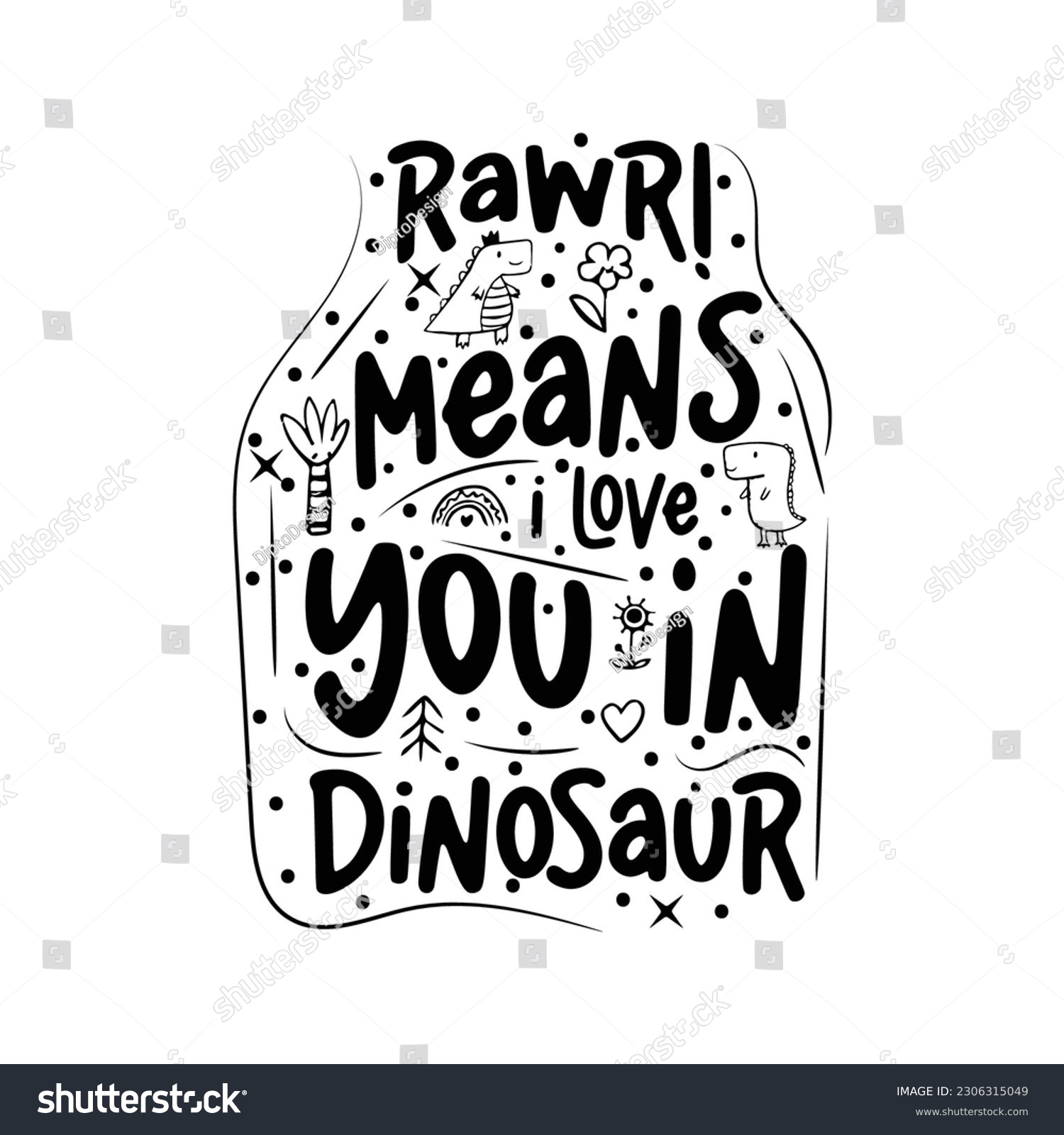 SVG of rawr means i love you in dinosaur concept. Inspirational saying. Motivational lettering. Handwritten motivational phrases for typography posters, tee shirt prints, and gift cards. svg
