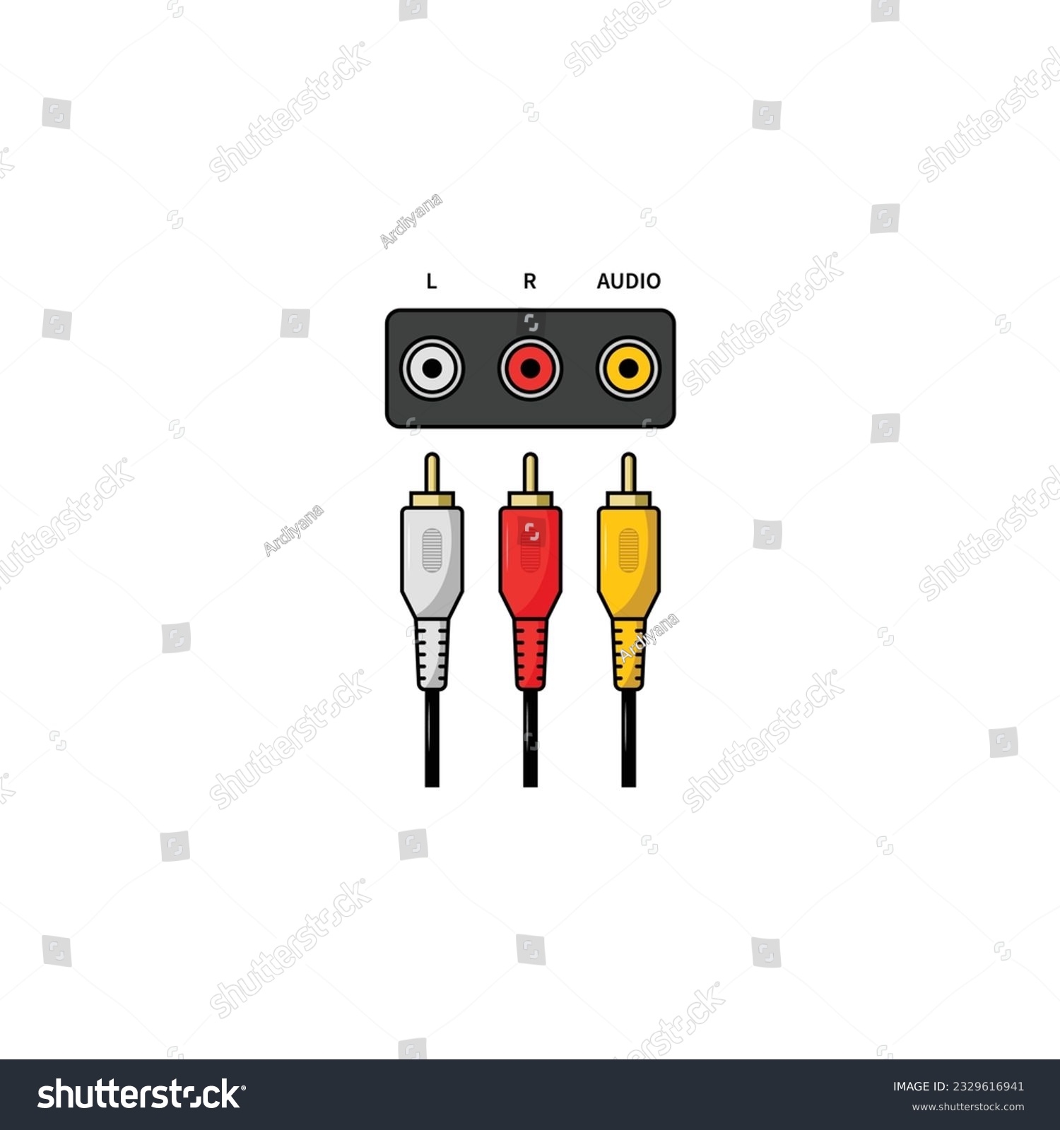 audio cables with l, r, and audio ports clip art preview