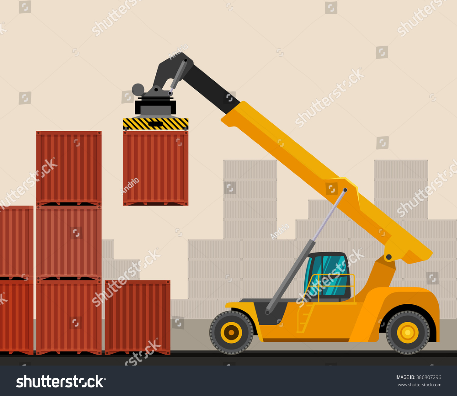 Reach Stacker Container Industrial Crane Construction: เวกเตอร์สต็อก ...