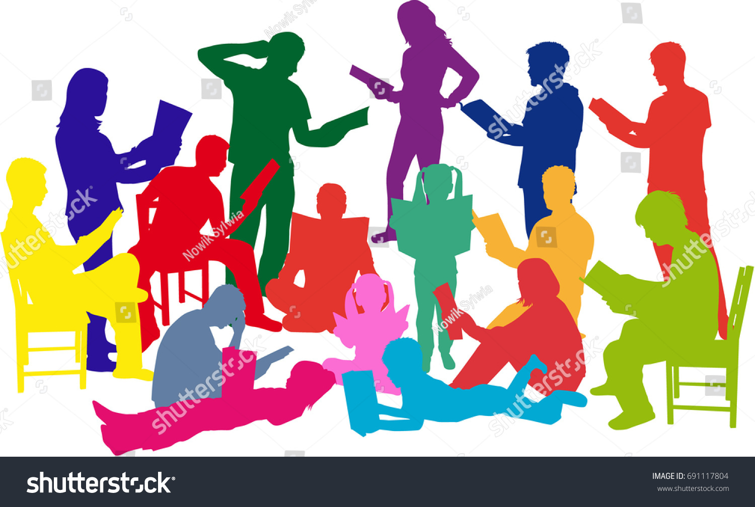 Reading Books Vector Work: เวกเตอร์สต็อก (ปลอดค่าลิขสิทธิ์) 691117804 ...