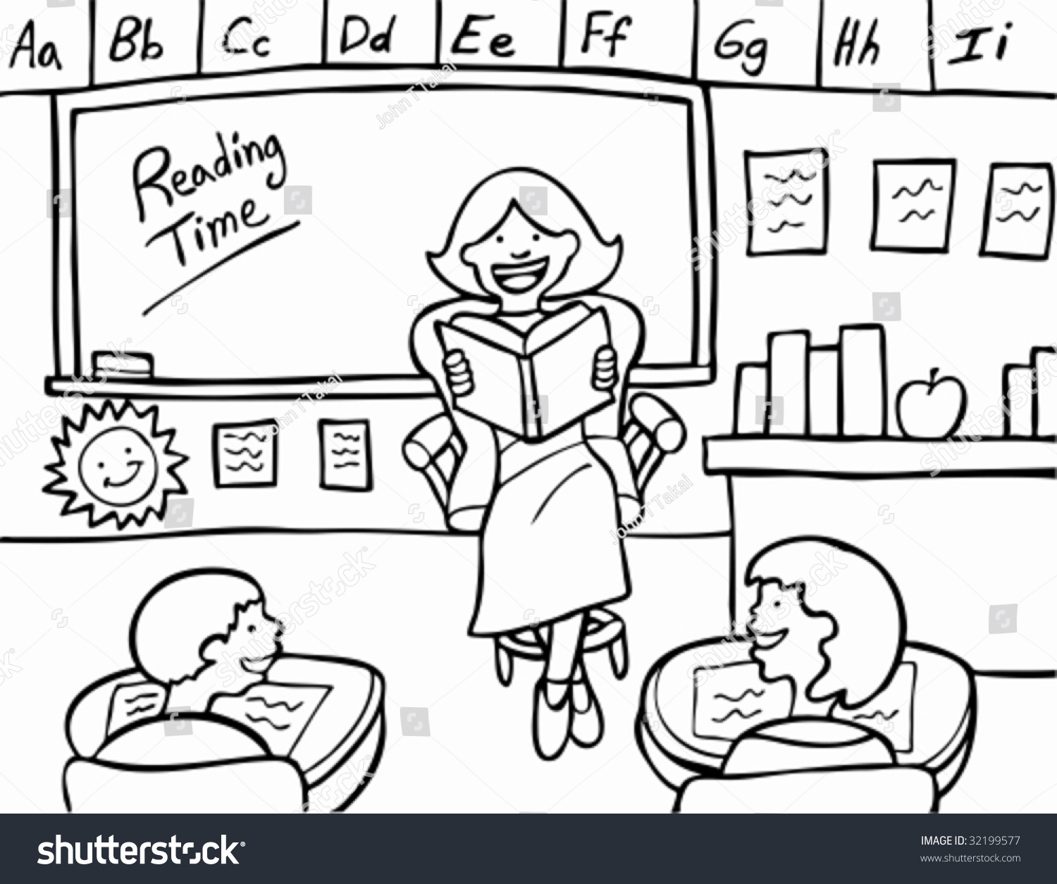 Reading Teacher Line Art Stock Vector 32199577 - Shutterstock