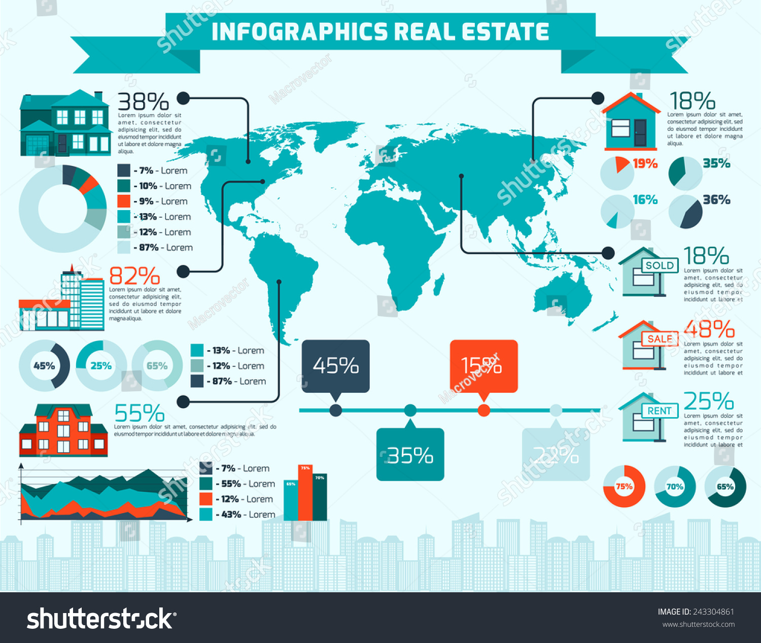 Real Estate Apartment Sale And Rent Infographics With World Map And ...