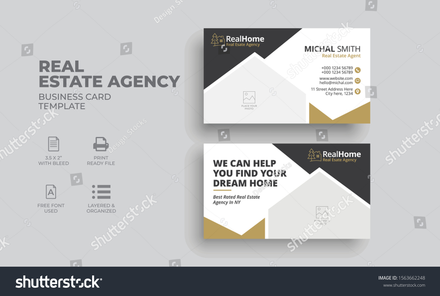Real Estate Business Card Template Business Stock Vector (Royalty Within Real Estate Agent Business Card Template