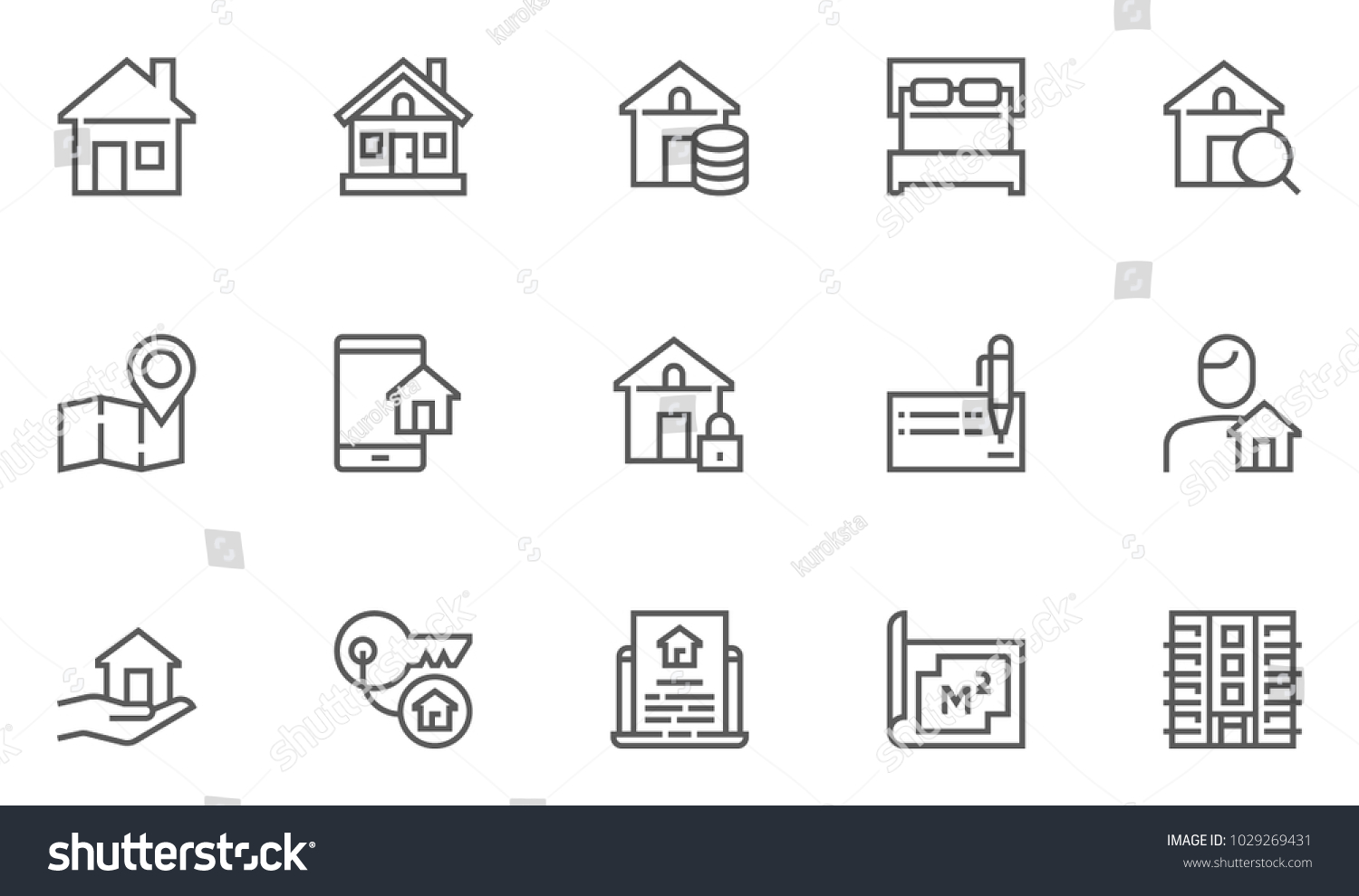 SVG of Real Estate Vector Flat Line Icons Set. Map, Plan, House, Apartment, Realtor. Editable Stroke. 48x48 Pixel Perfect. svg