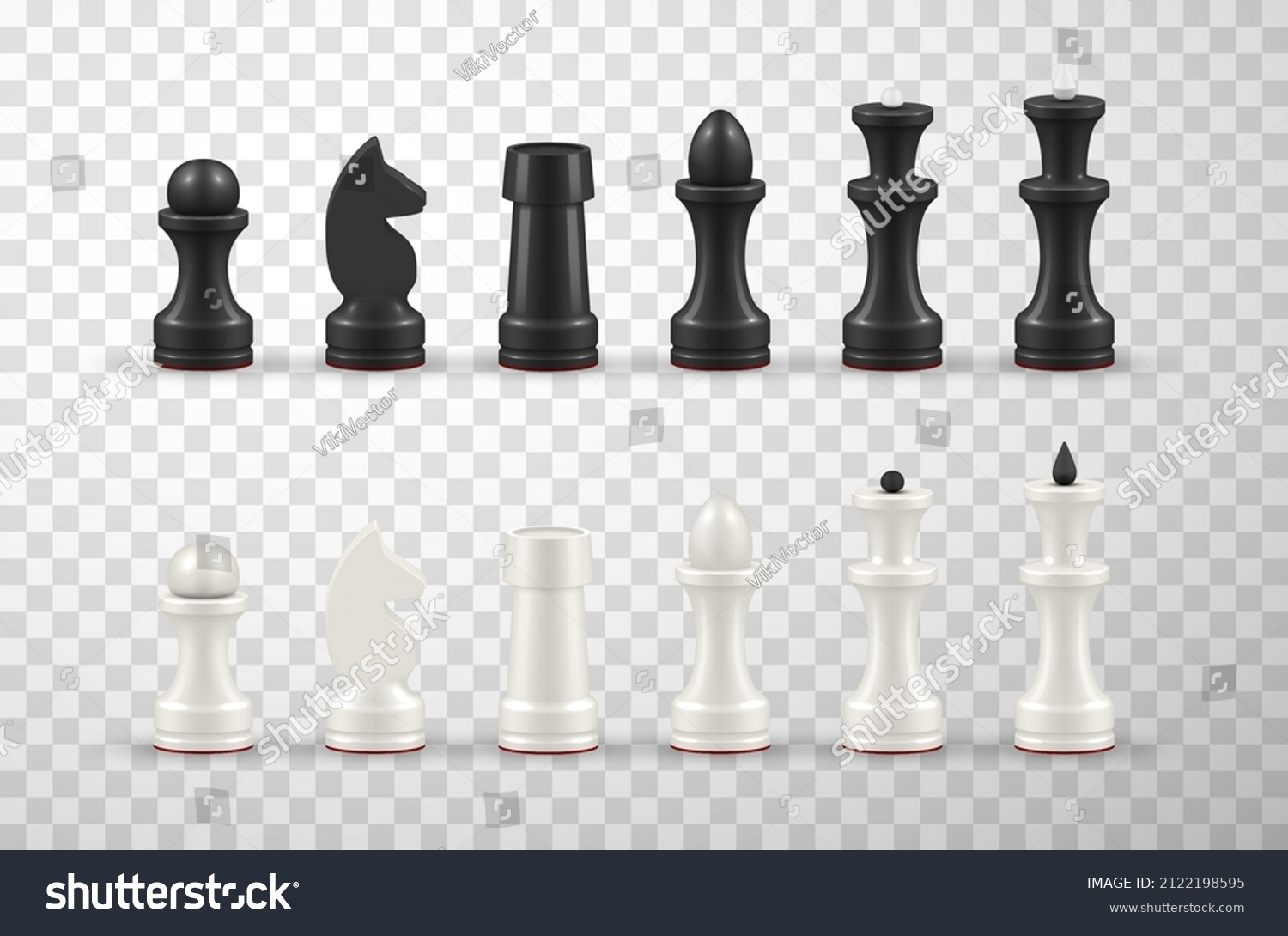 SVG of Realistic black and white all chess pieces set in row 3d template vector illustration. King, queen bishop and pawn horse rook figure isolated on transparent. Competition intelligence game play svg