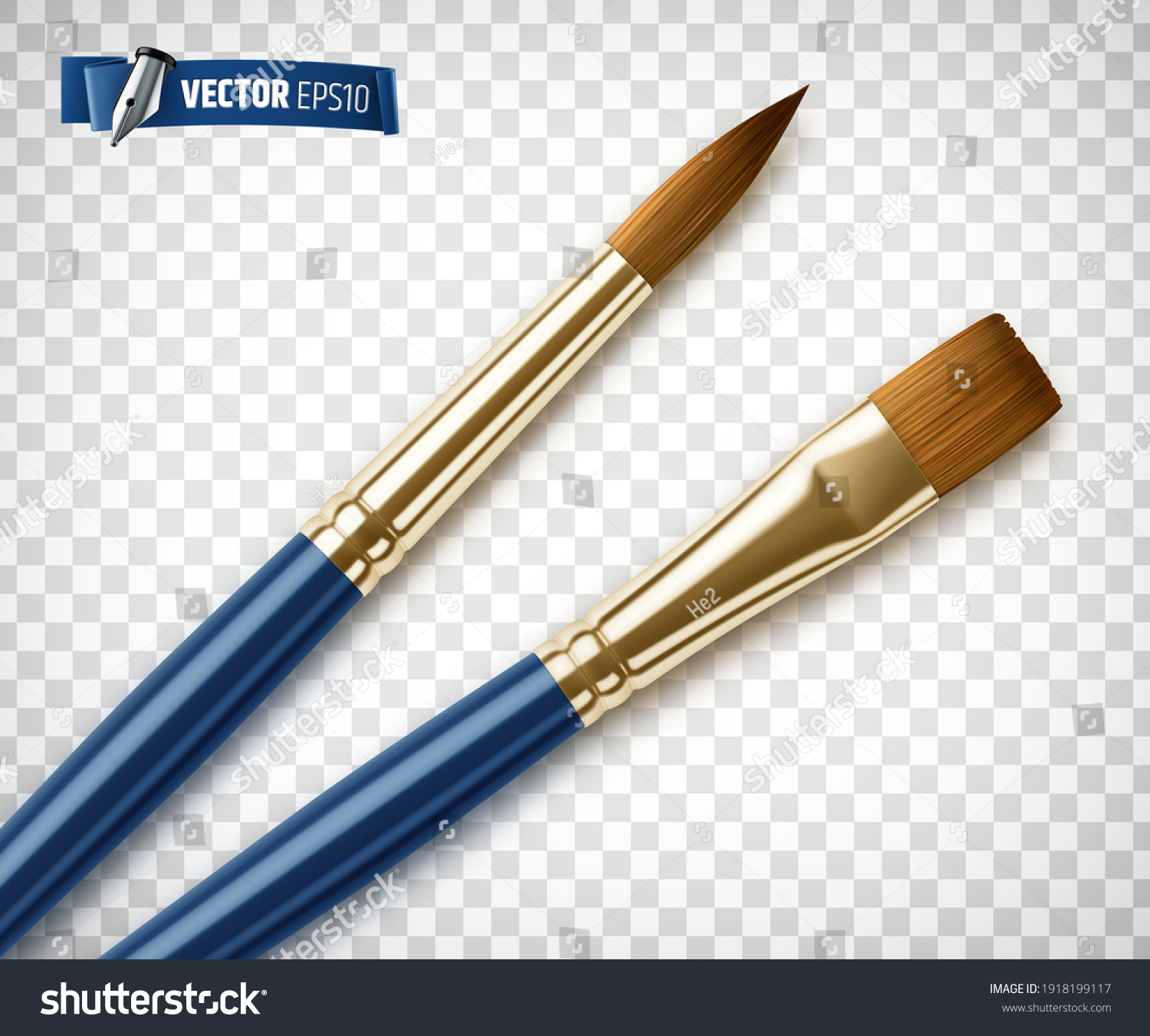 Realistic Blue Paintbrushes On Transparent Background Stock Vector