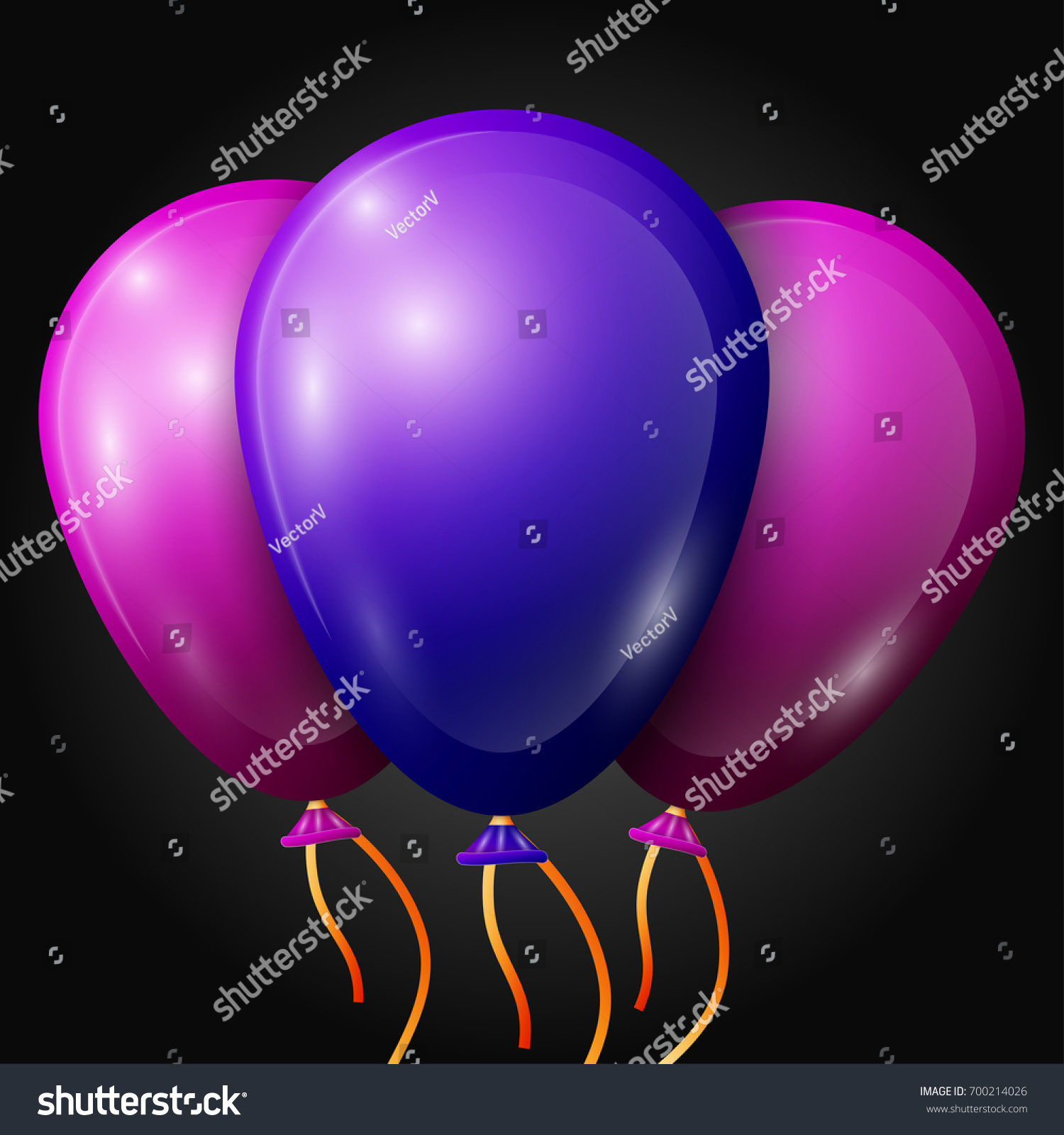 Realistic Blue Purple Balloons Ribbons Isolated Stock Vector Royalty