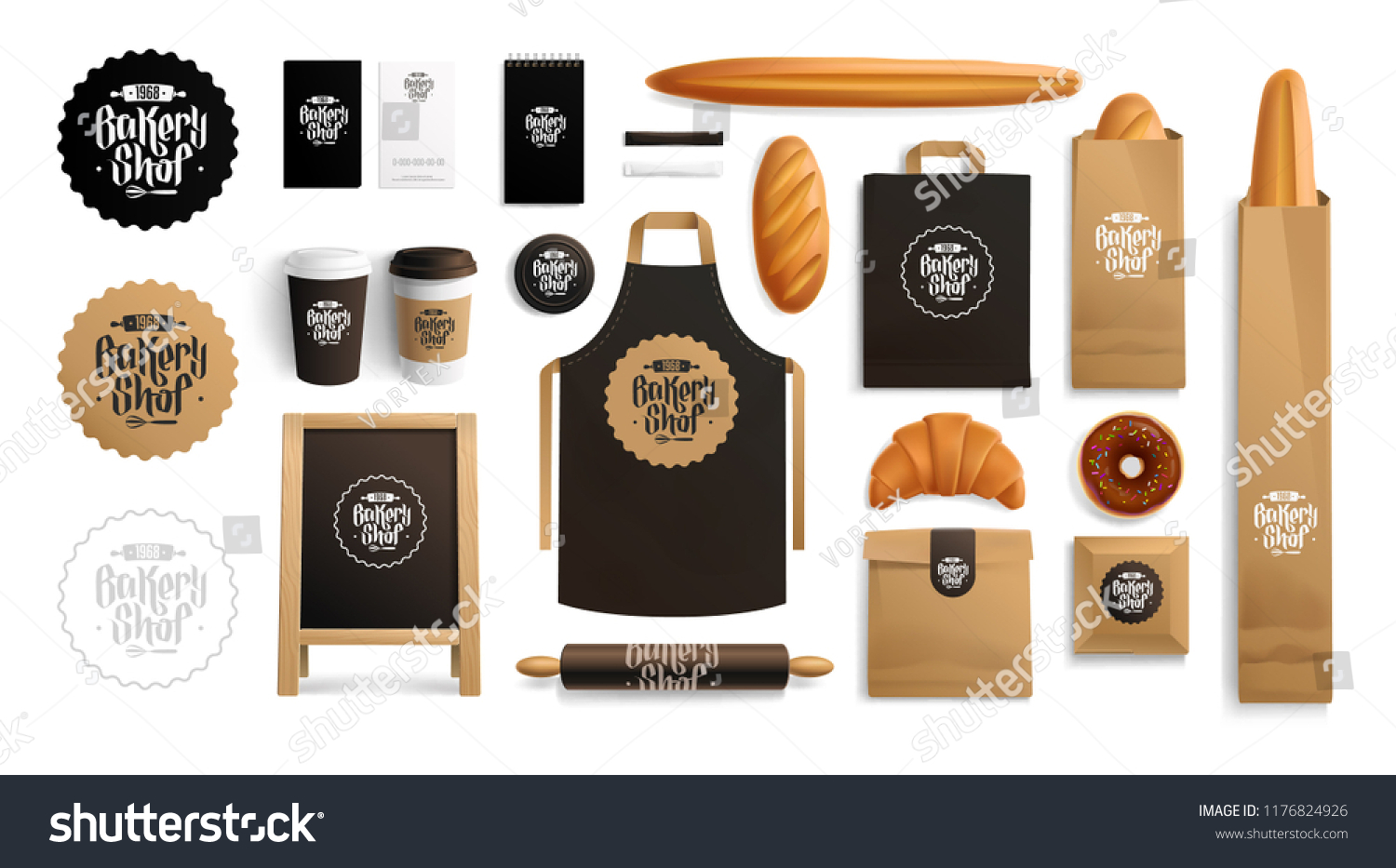 Download Realistic Brand Identity Mockups Set Bakery Stock Vector Royalty Free 1176824926