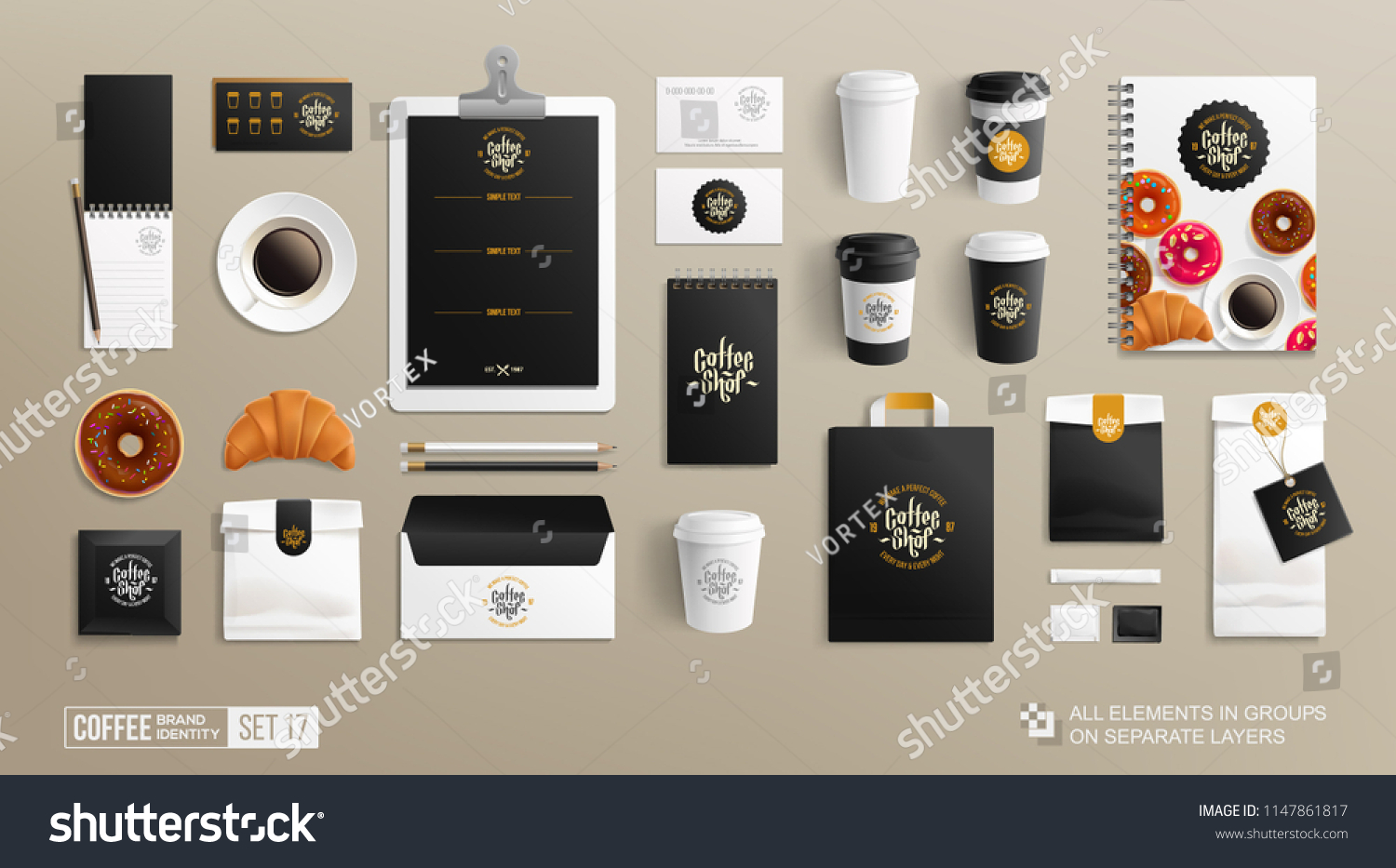 Download Realistic Branding Mockup Set Coffee Shop Stock Vector Royalty Free 1147861817