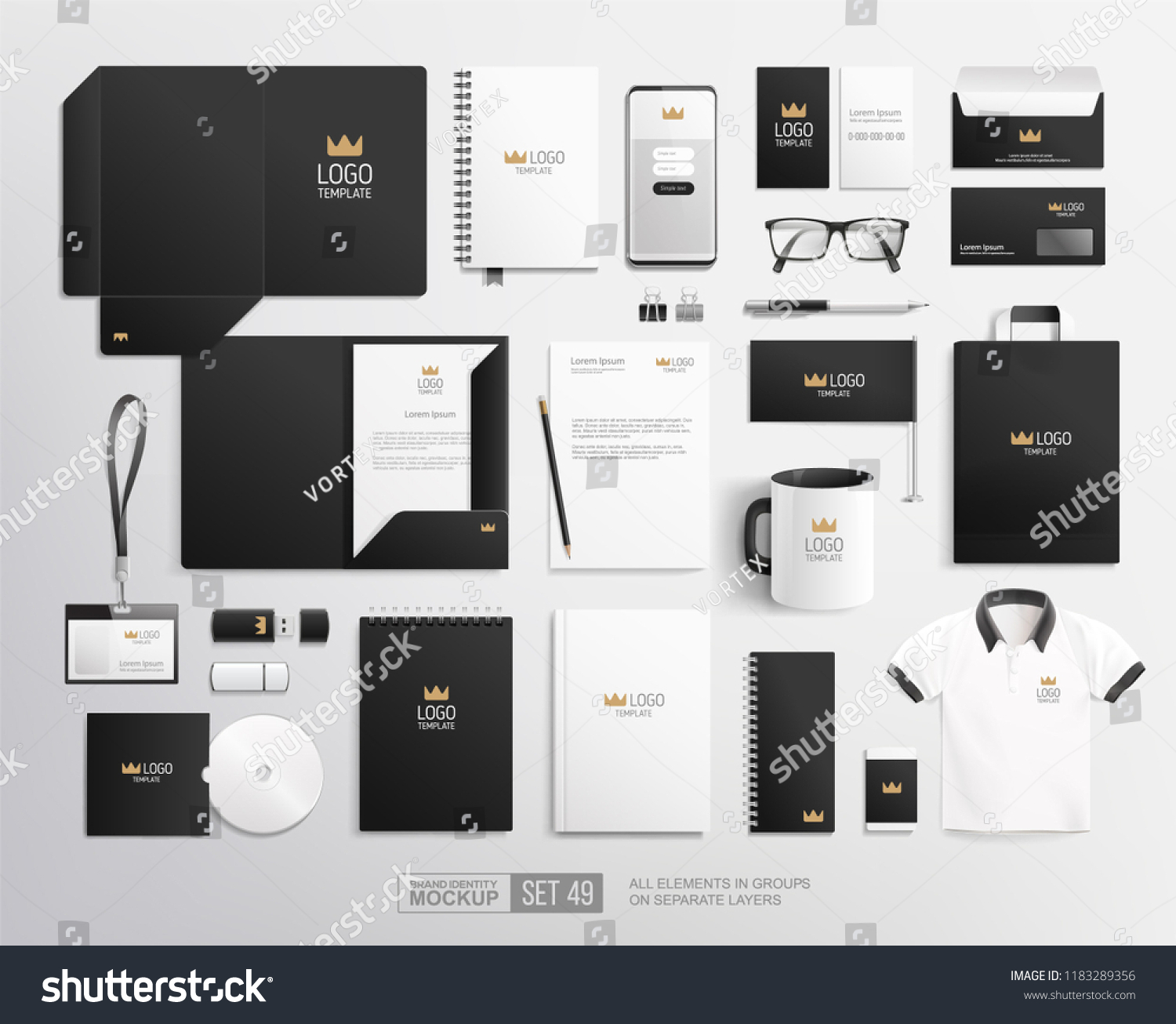 Download Realistic Business Stationary Corporate Identity Mockup Stock Vector Royalty Free 1183289356